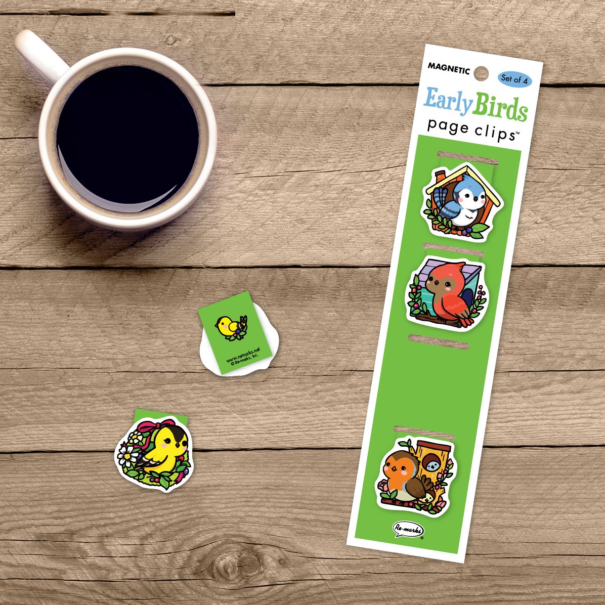 Early Birds Page Clip Bookmarks Set of 4