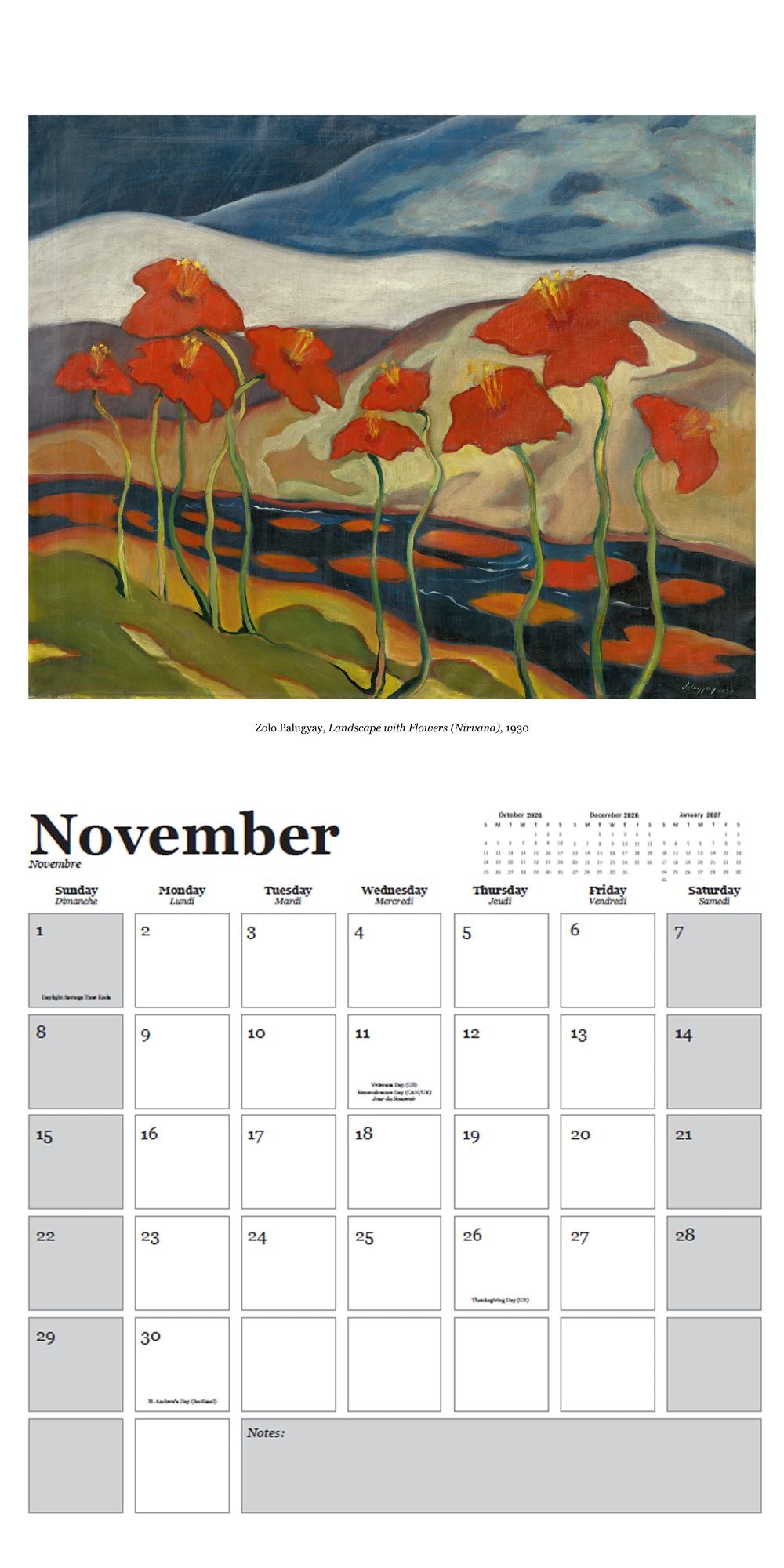 2026 Flowers Wall Calendar