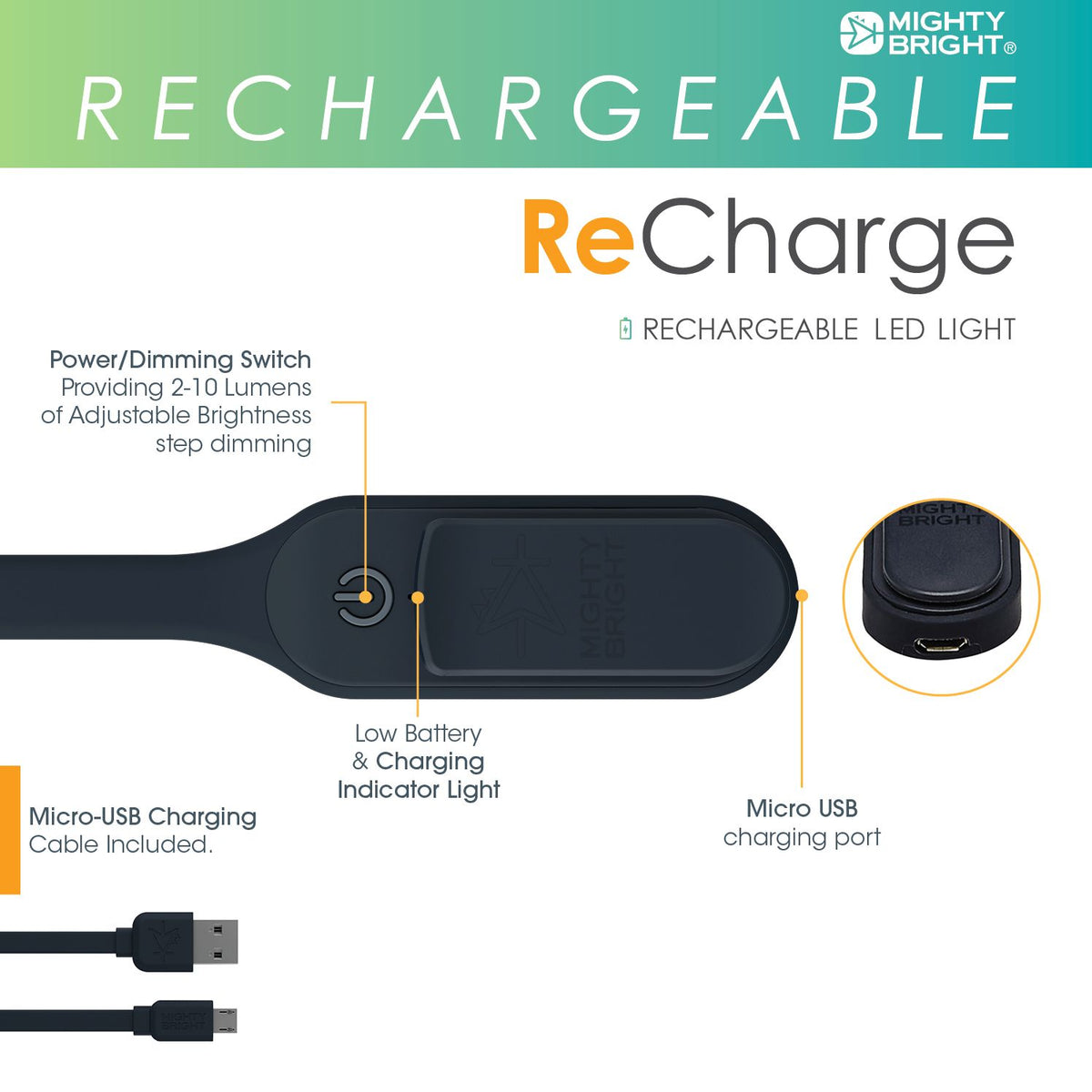 Mighty Bright Recharge Book Light Black
