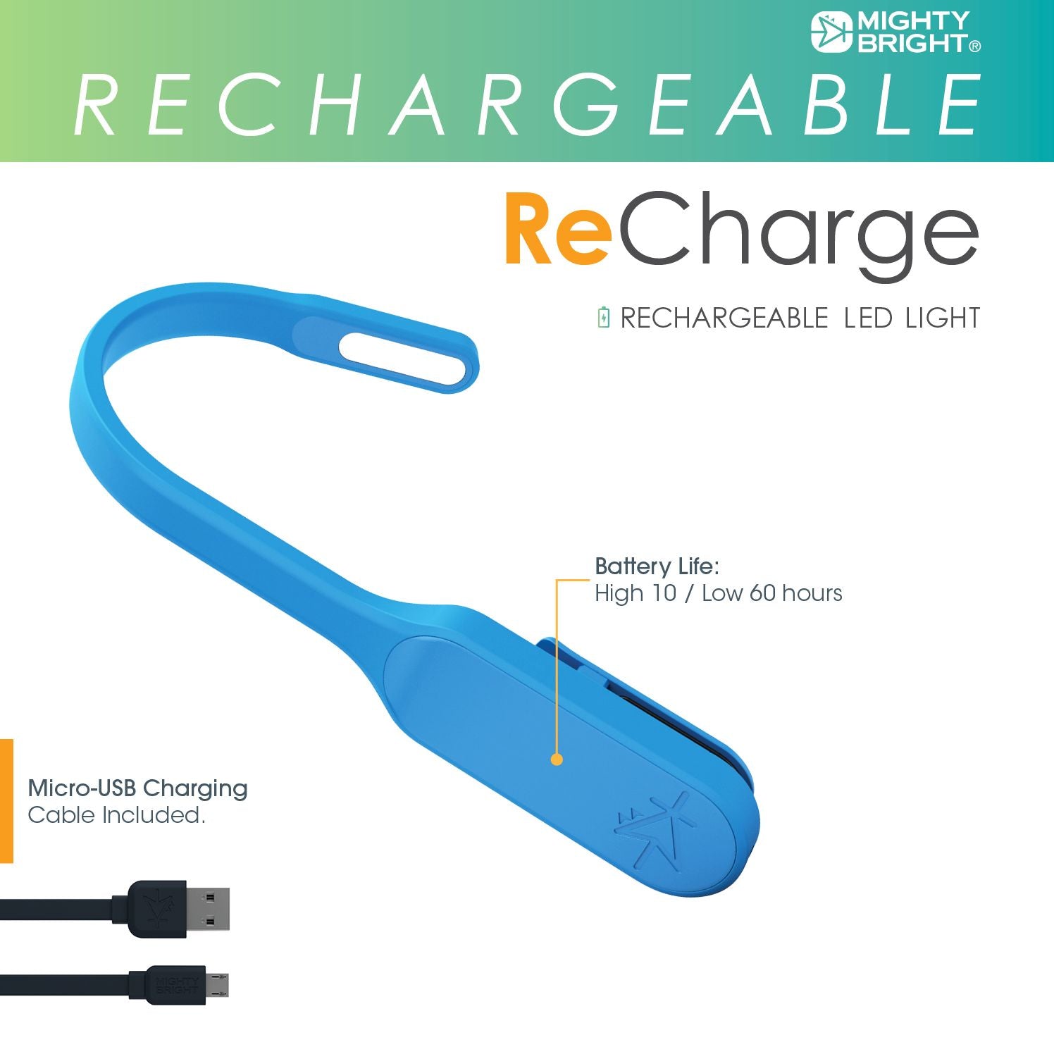 Mighty Bright Recharge Book Light Blue