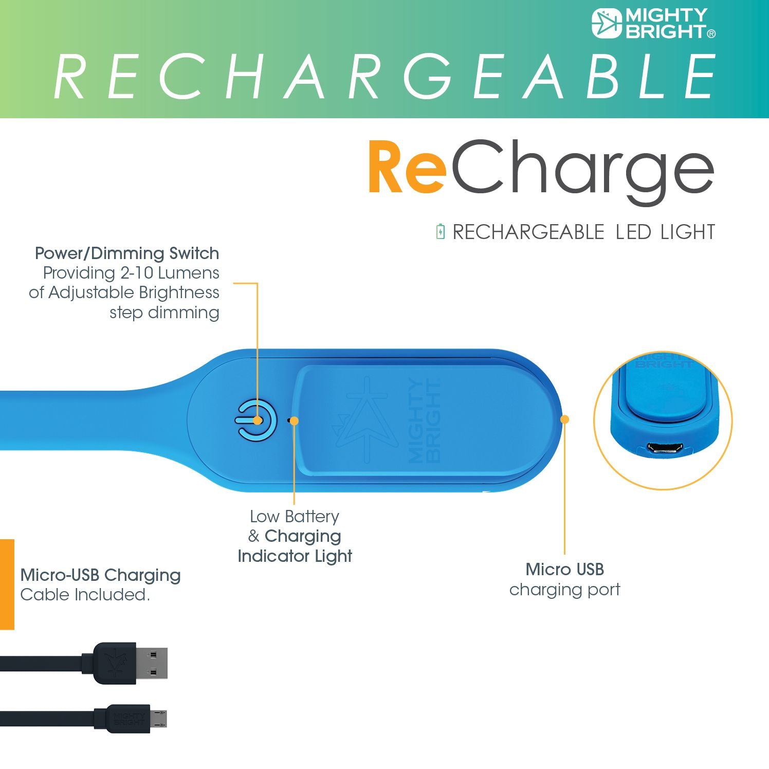Mighty Bright Recharge Book Light Blue