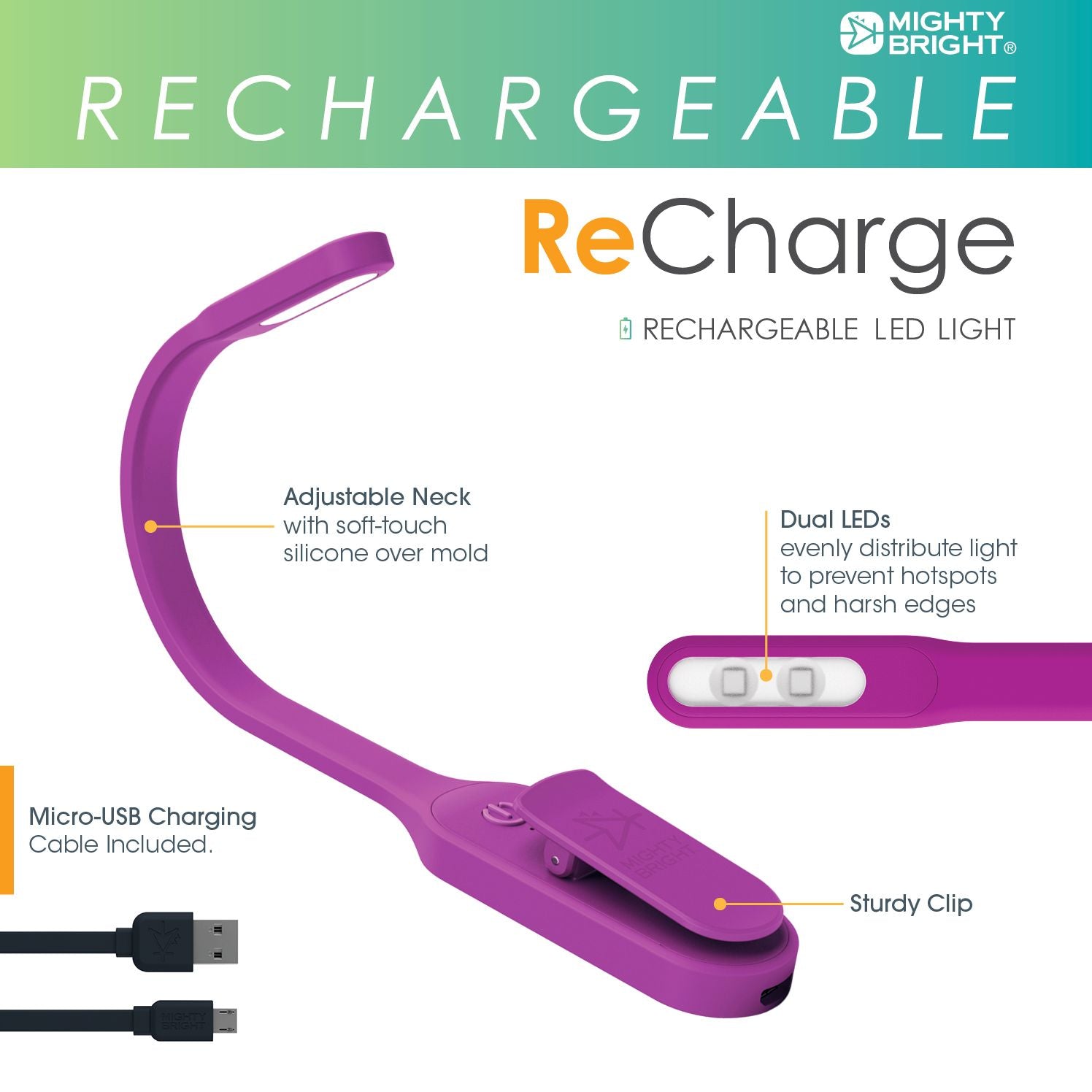 Mighty Bright Recharge Book Light Purple