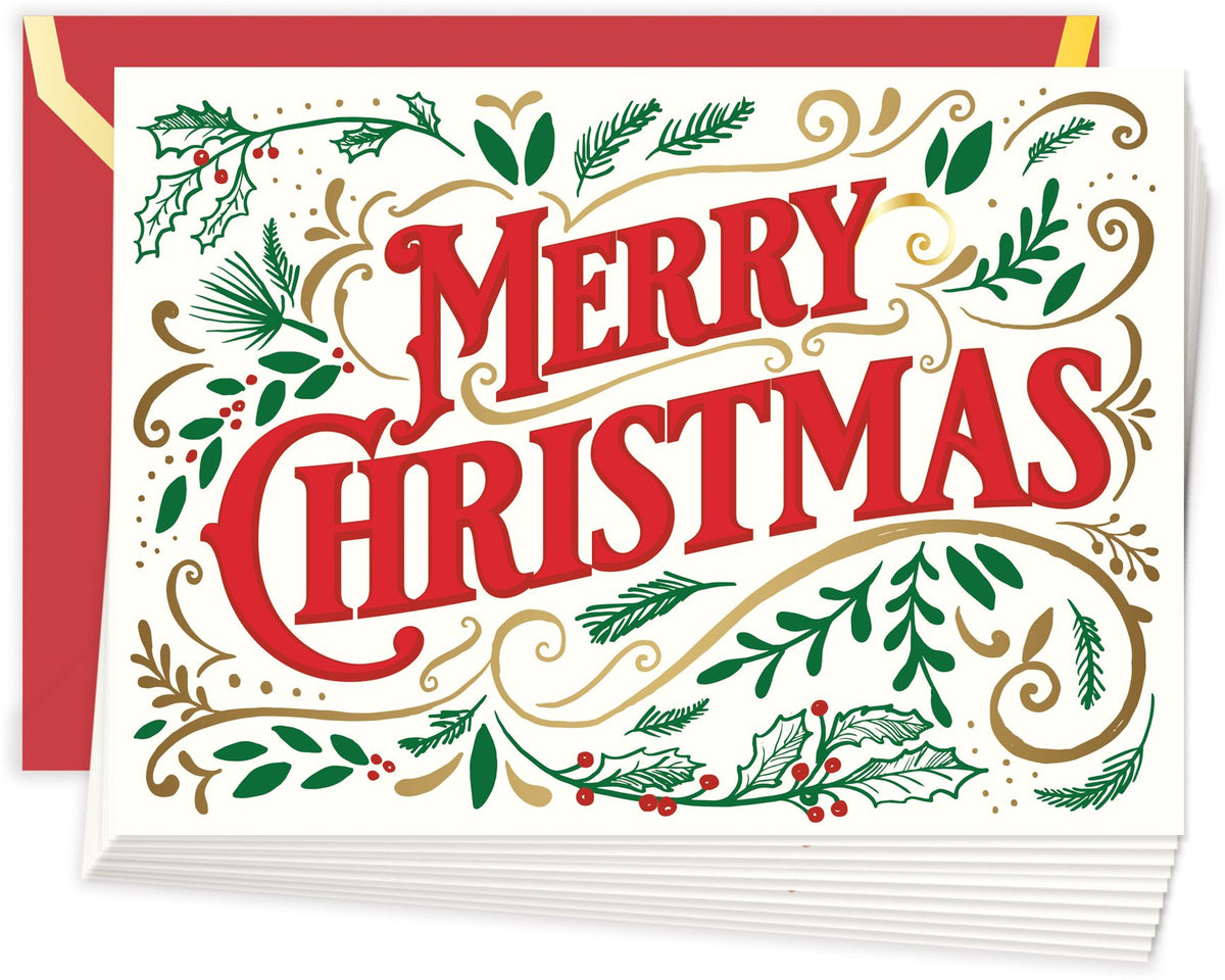 Merry Christmas Scroll Holiday Stationery Set of 10