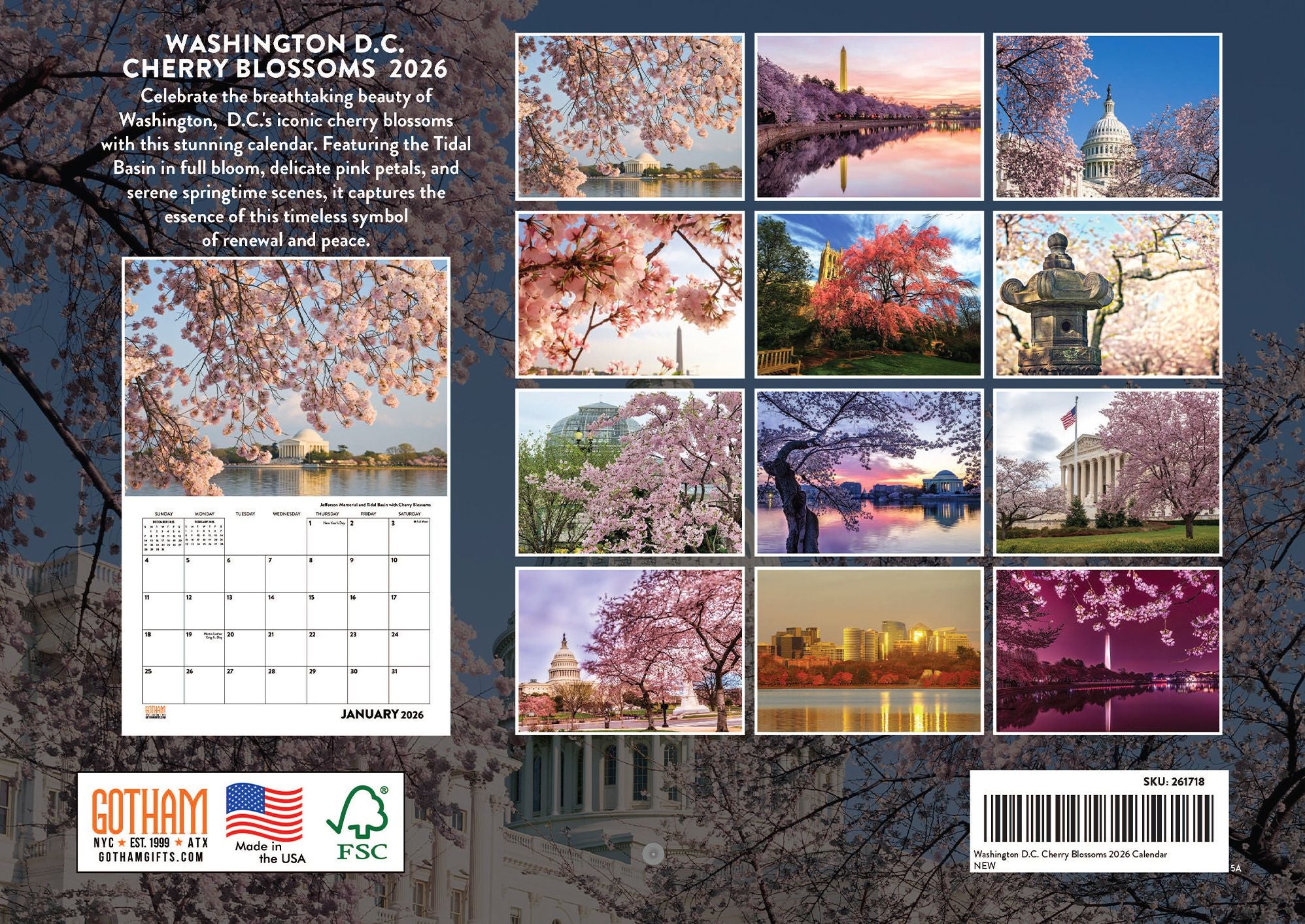 2026 Washington DC Cherry Blossom Monthly Wall Calender