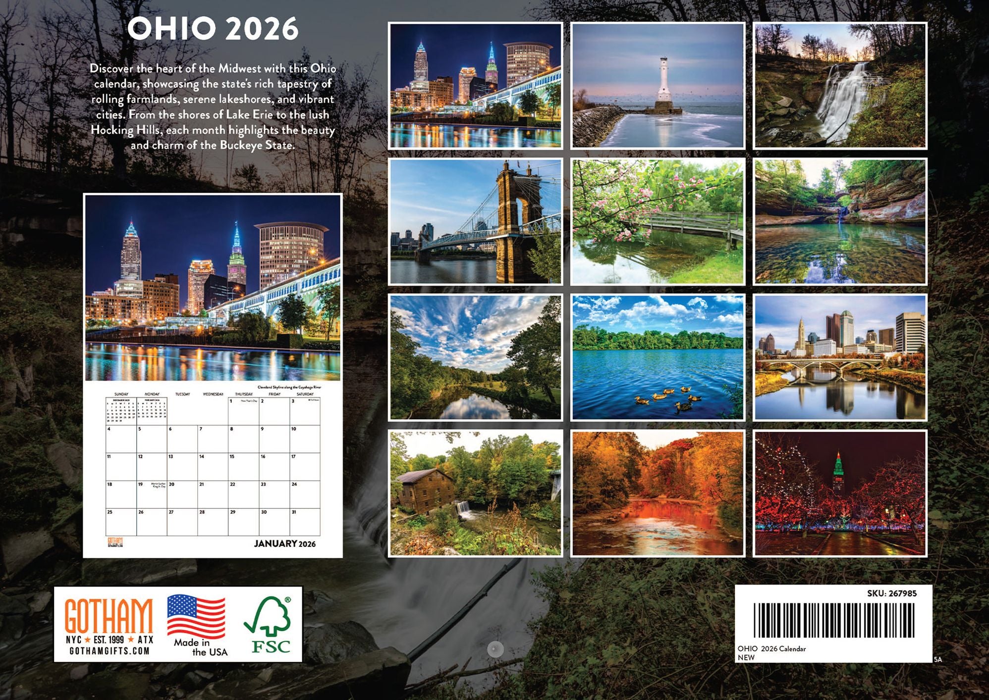 2026 State of Ohio Calendar Monthly Wall Calender 12 Month
