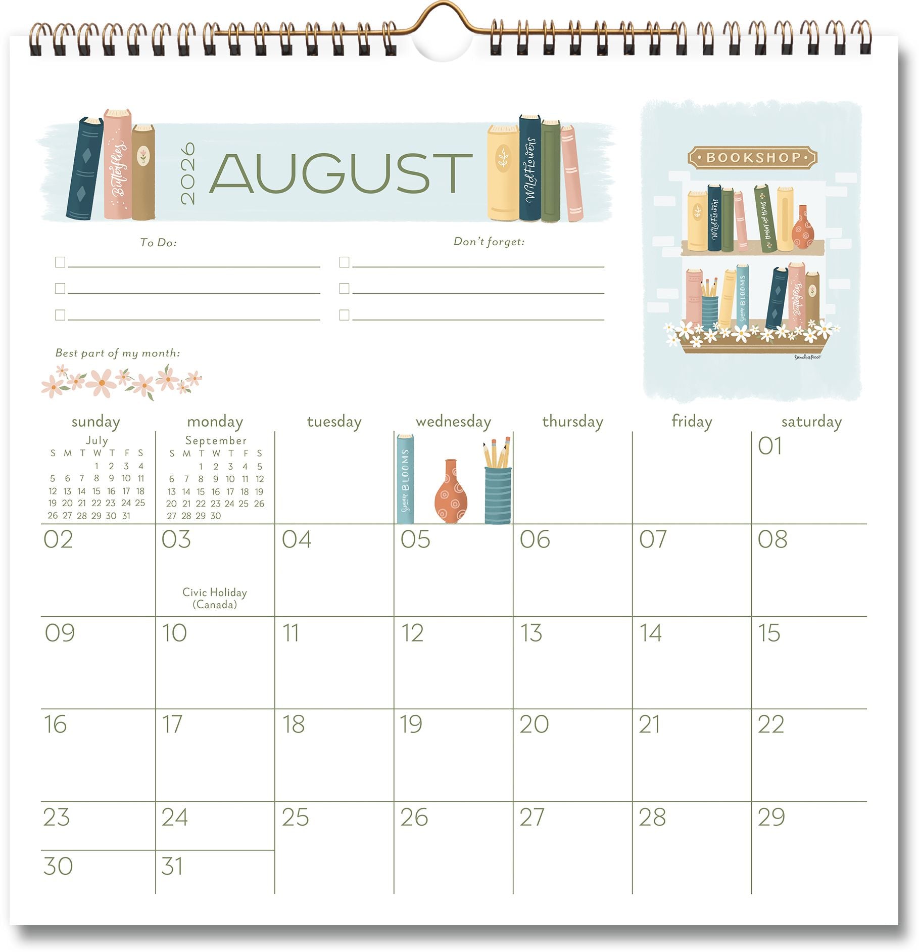 2026-2027 On the Bright Side Home is Where My Books Are Grid 17 Month Wall Calendar