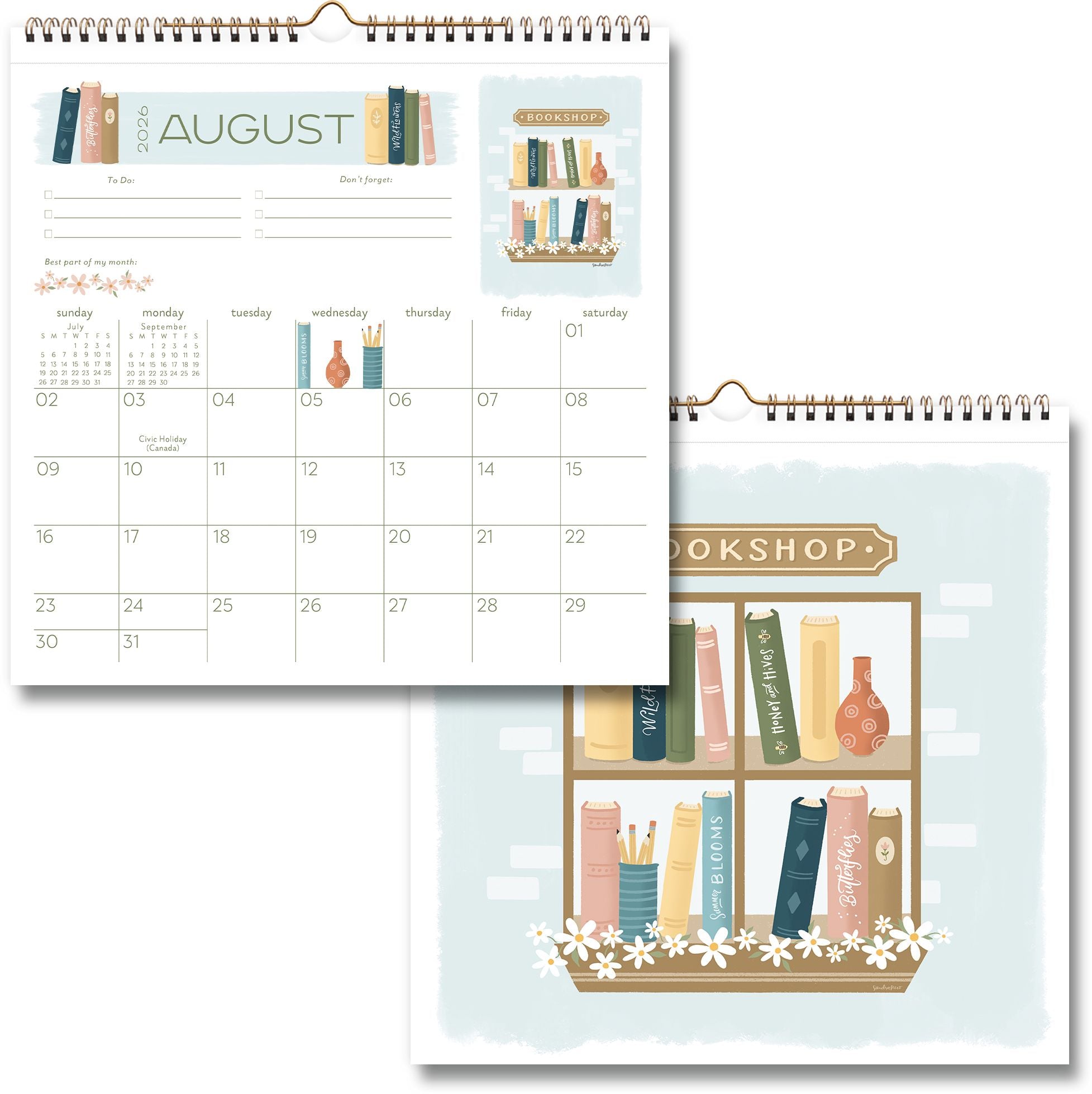 2026-2027 On the Bright Side Home is Where My Books Are Grid 17 Month Wall Calendar