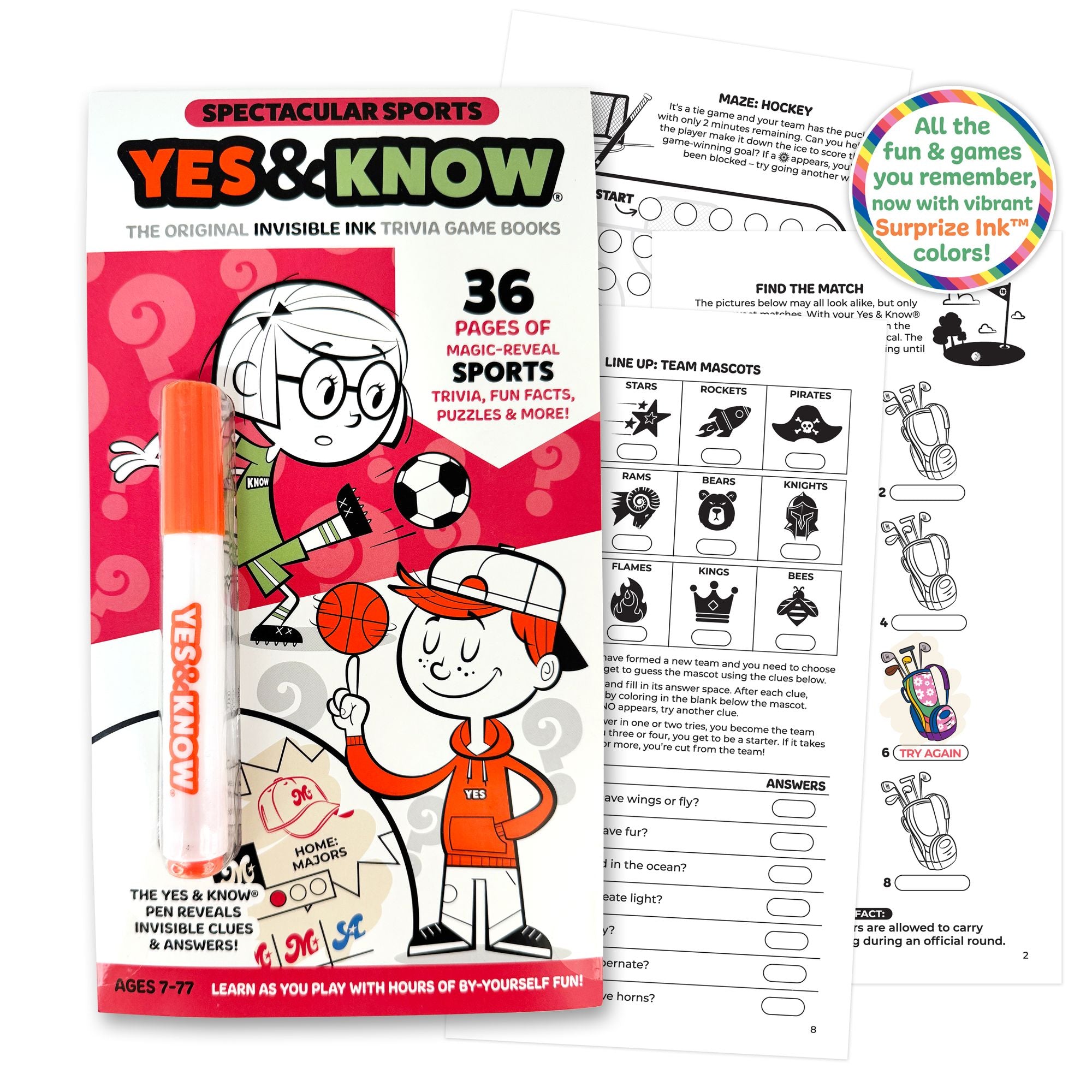 Yes & Know, The Original Invisible Ink Trivia Game Books- Spectacular Sports