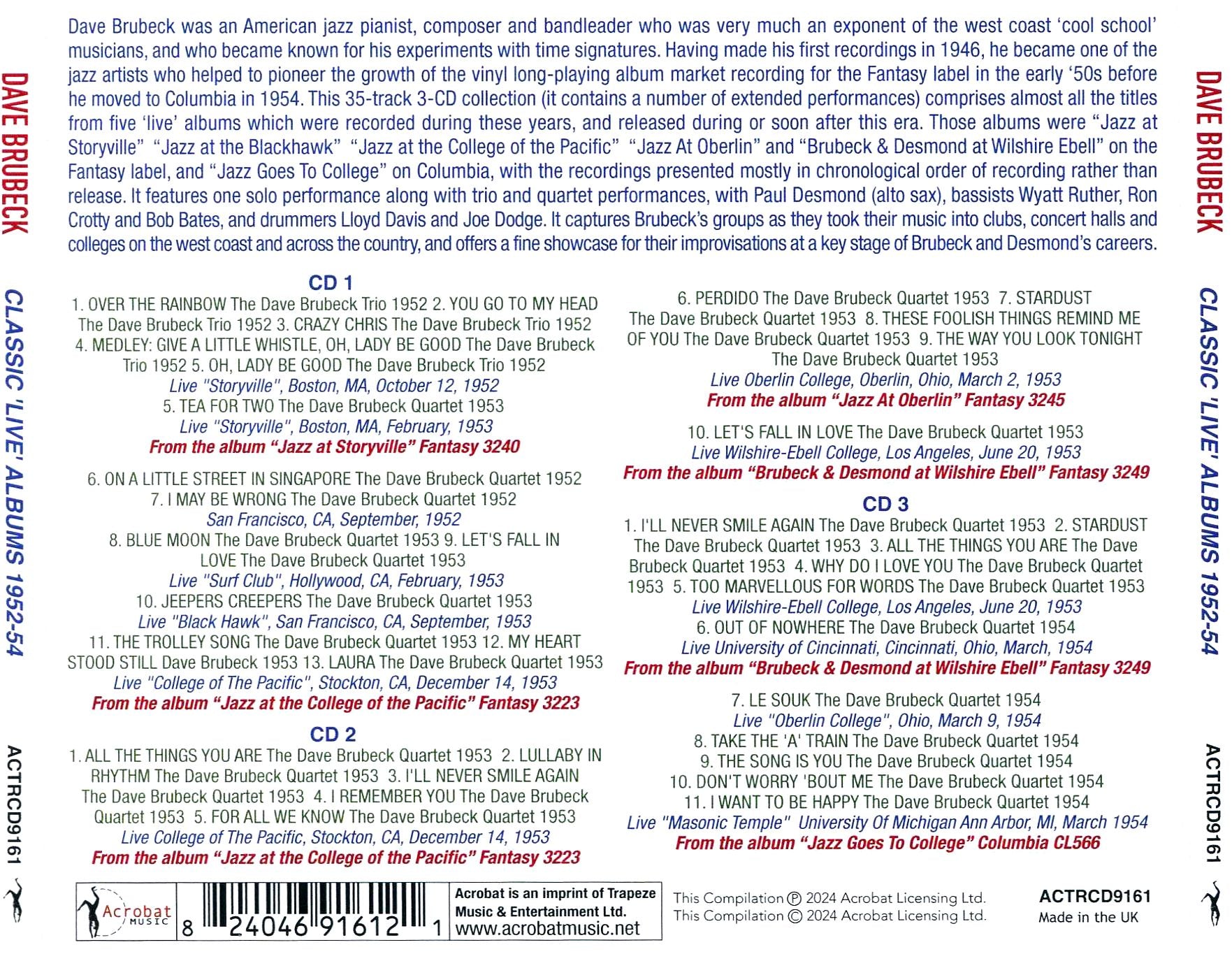 Classic Live Albums 1952-54