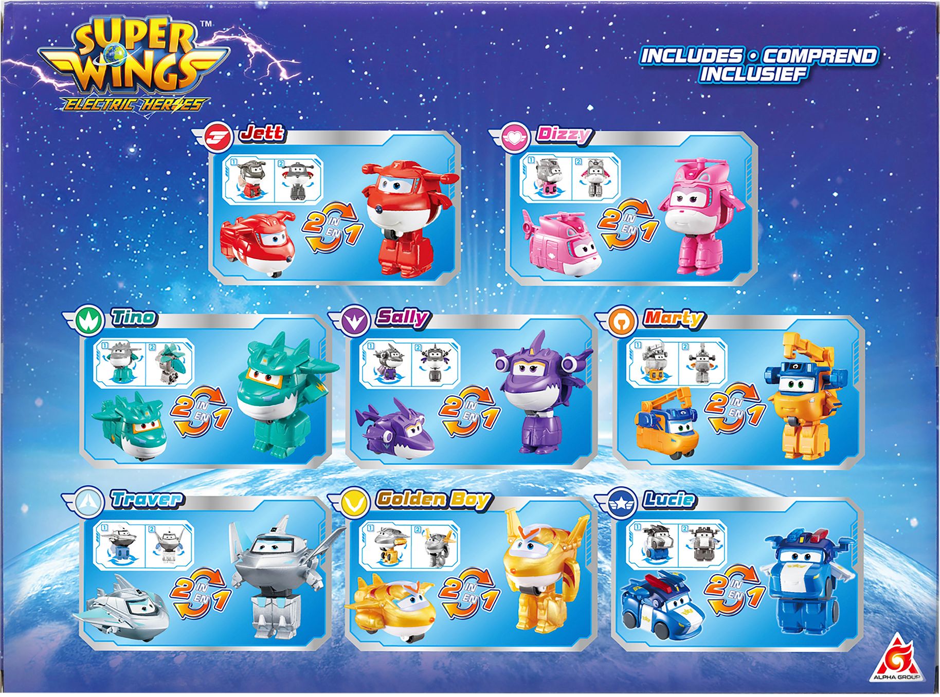 Super Wings 2" Transform-a-Bots 8pk (Jett, Dizzy, Marty, Tino, Sally, Traver, Golden Boy, Lucie)