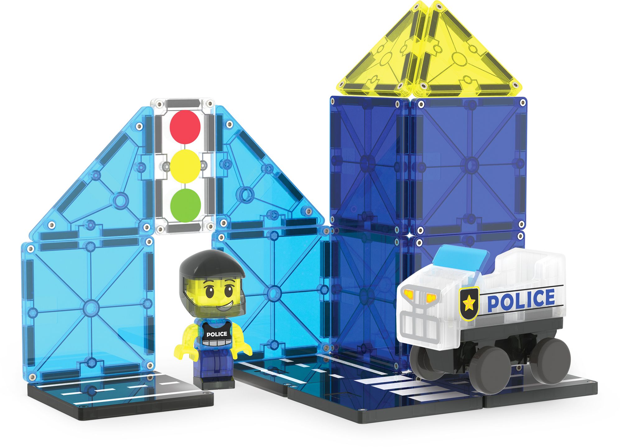 MAGNA-TILES® Police Patrol 20-Piece Magnetic Construction Set, The Original Magnetic Building Brand