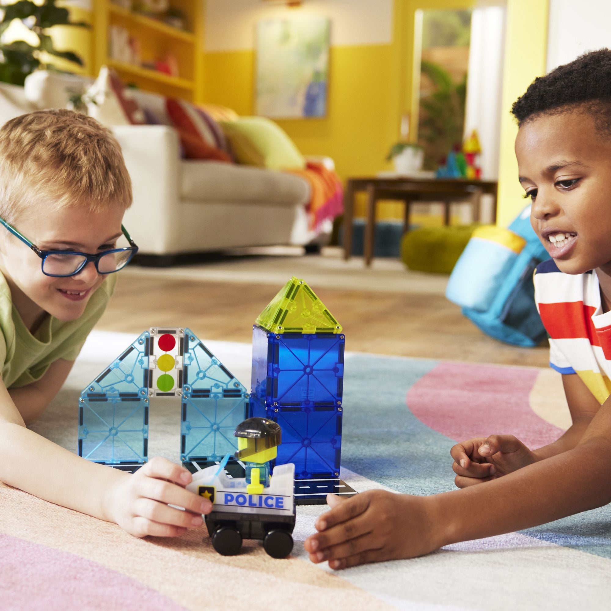MAGNA-TILES® Police Patrol 20-Piece Magnetic Construction Set, The Original Magnetic Building Brand