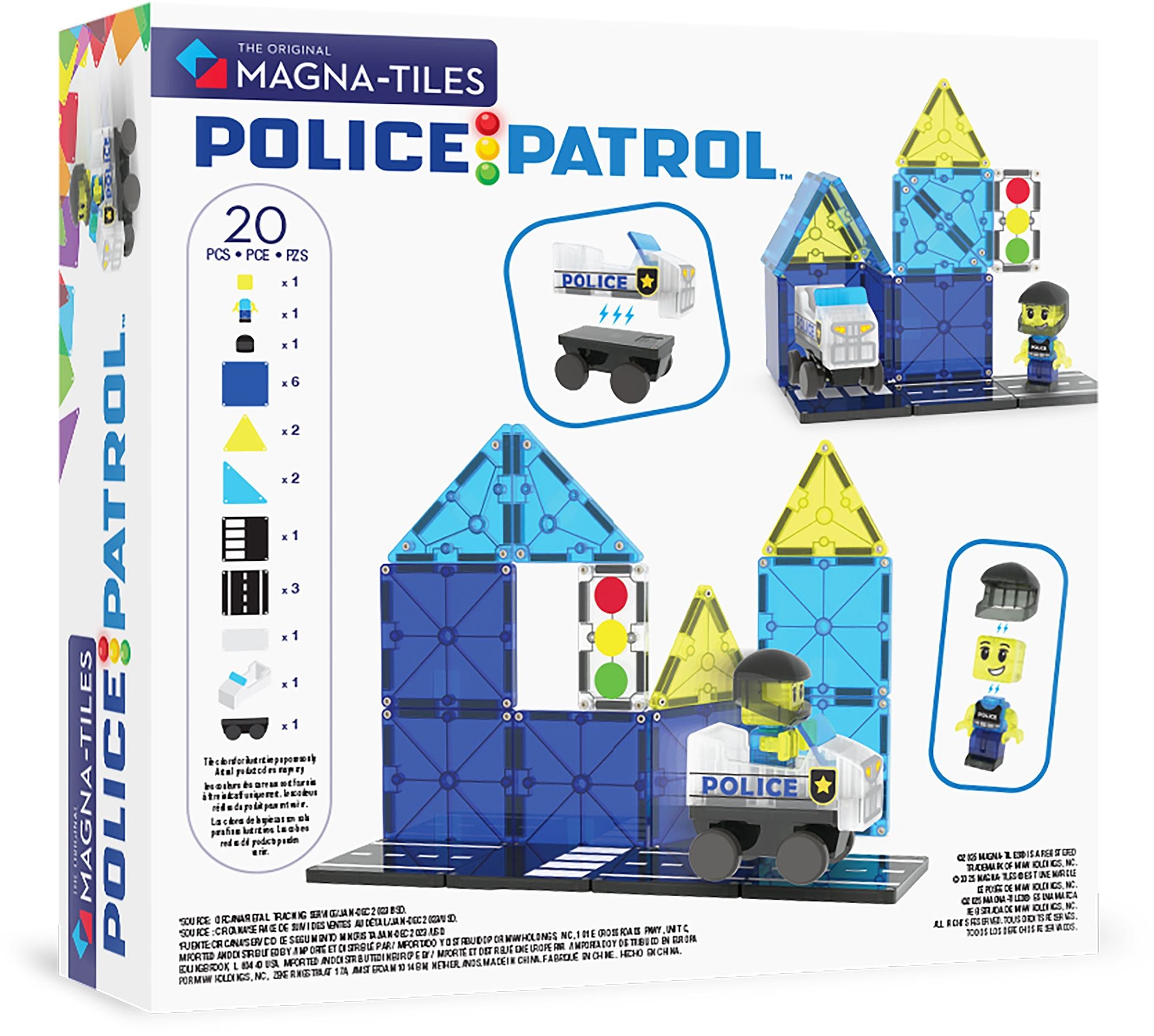 MAGNA-TILES® Police Patrol 20-Piece Magnetic Construction Set, The Original Magnetic Building Brand