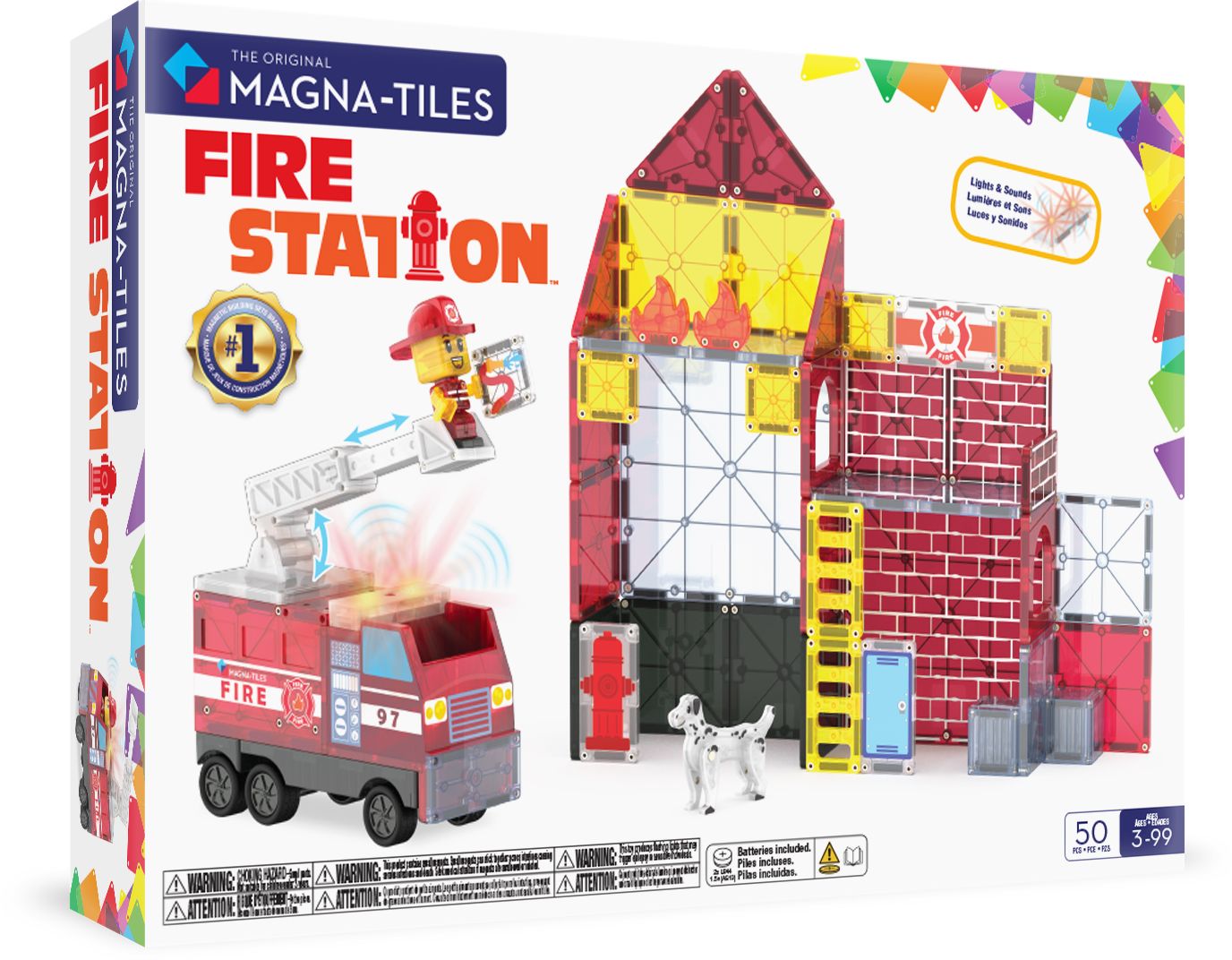MAGNA-TILES® Fire Station 50-Piece Magnetic Construction Set, The Original Magnetic Building Brand