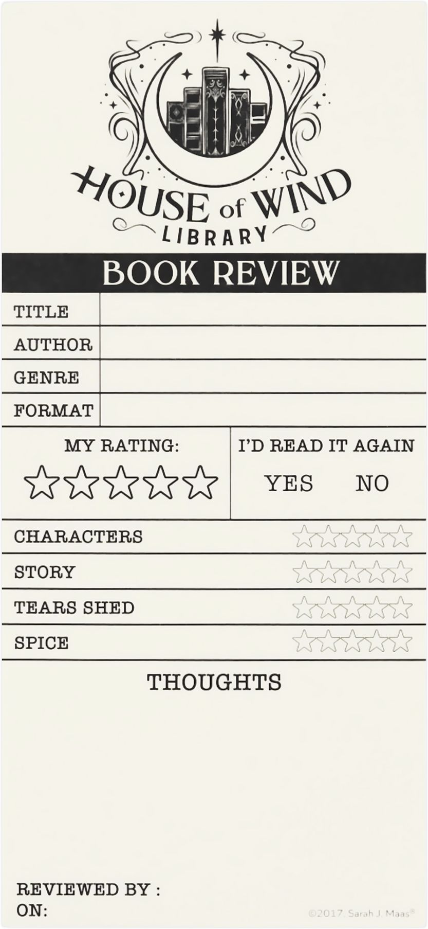 A Court of Thorns and Roses, House of Wind Library Reviews Sticky Notepad
