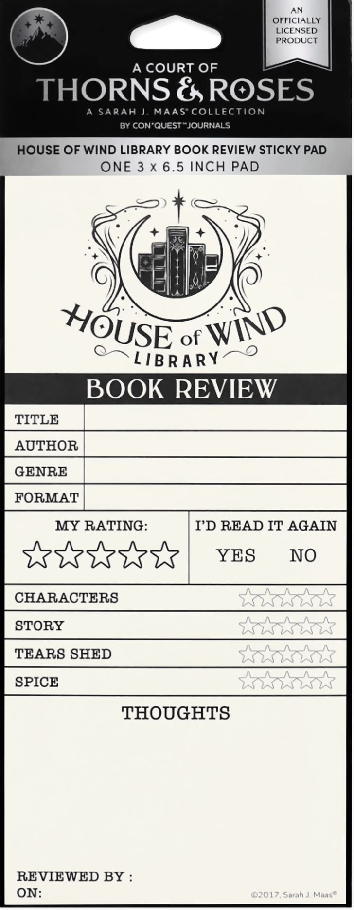A Court of Thorns and Roses, House of Wind Library Reviews Sticky Notepad