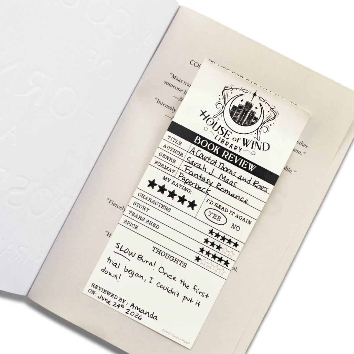 A Court of Thorns and Roses, House of Wind Library Reviews Sticky Notepad