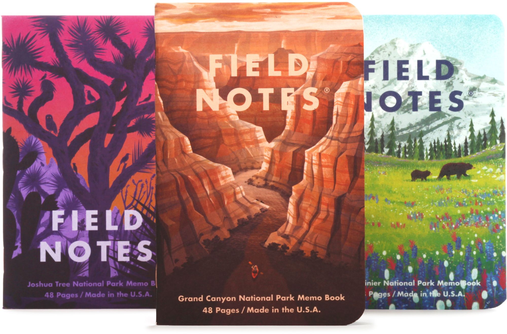 National Parks set of 3 Memo Books - Grand Canyon, Joshua Tree, Mount Rainier