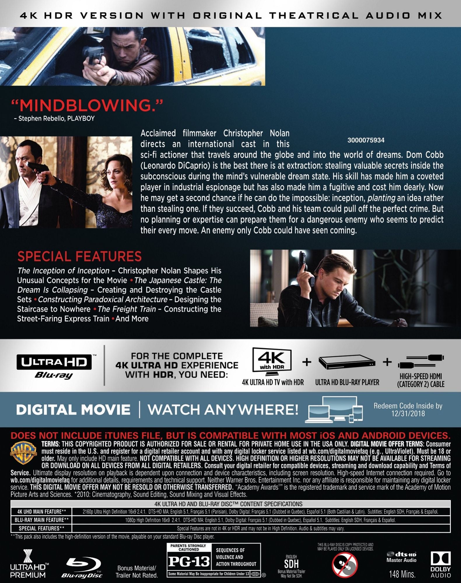 Inception [4K Ultra HD Blu-ray/Blu-ray]
