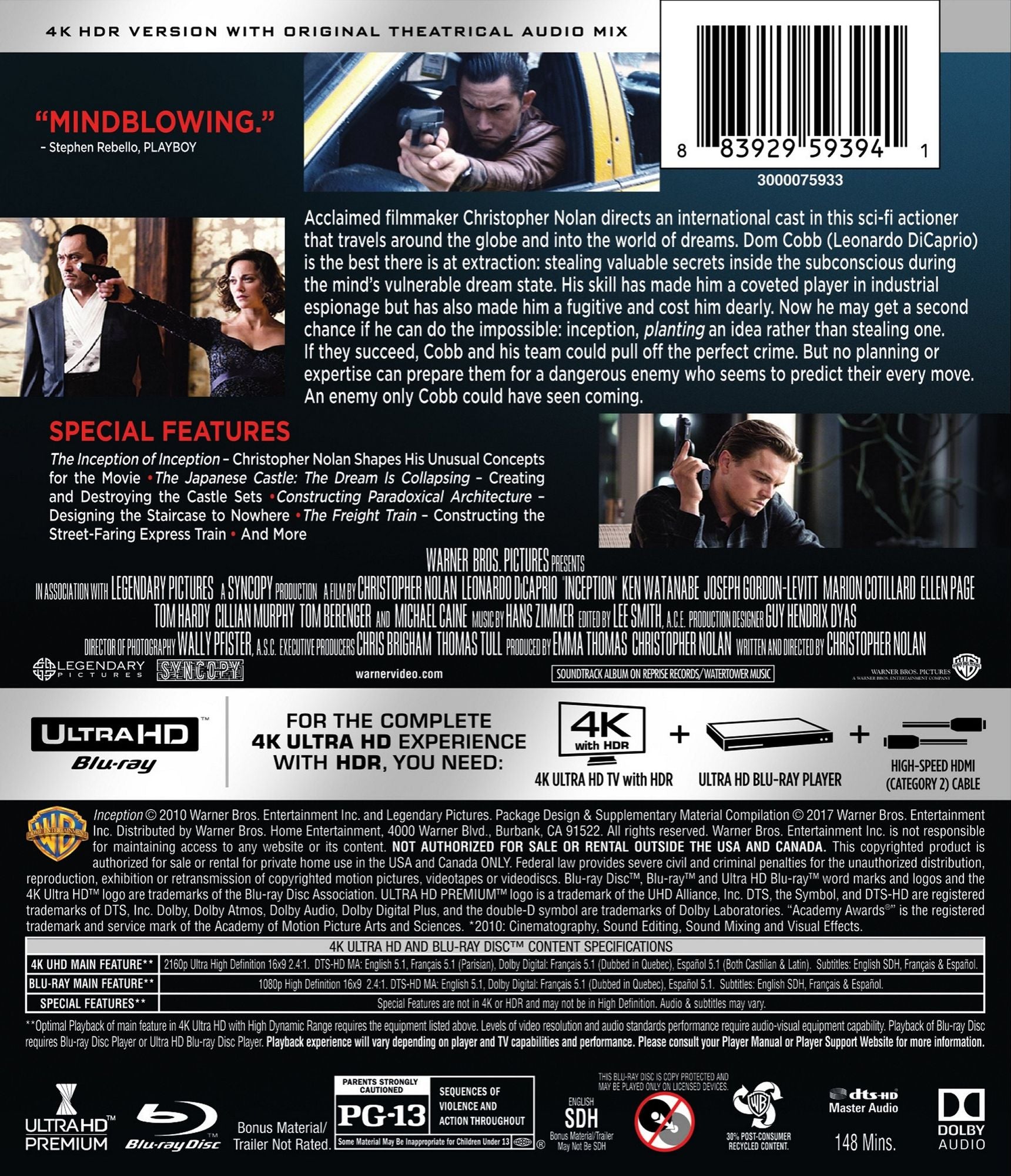 Inception [4K Ultra HD Blu-ray/Blu-ray]