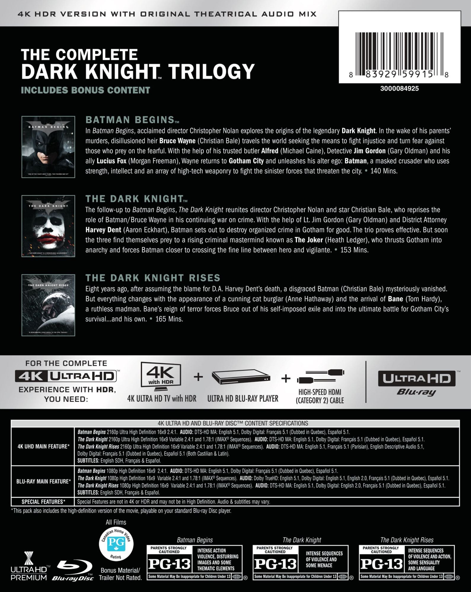 The Dark Knight Trilogy [4K Ultra HD Blu-ray/Blu-ray]