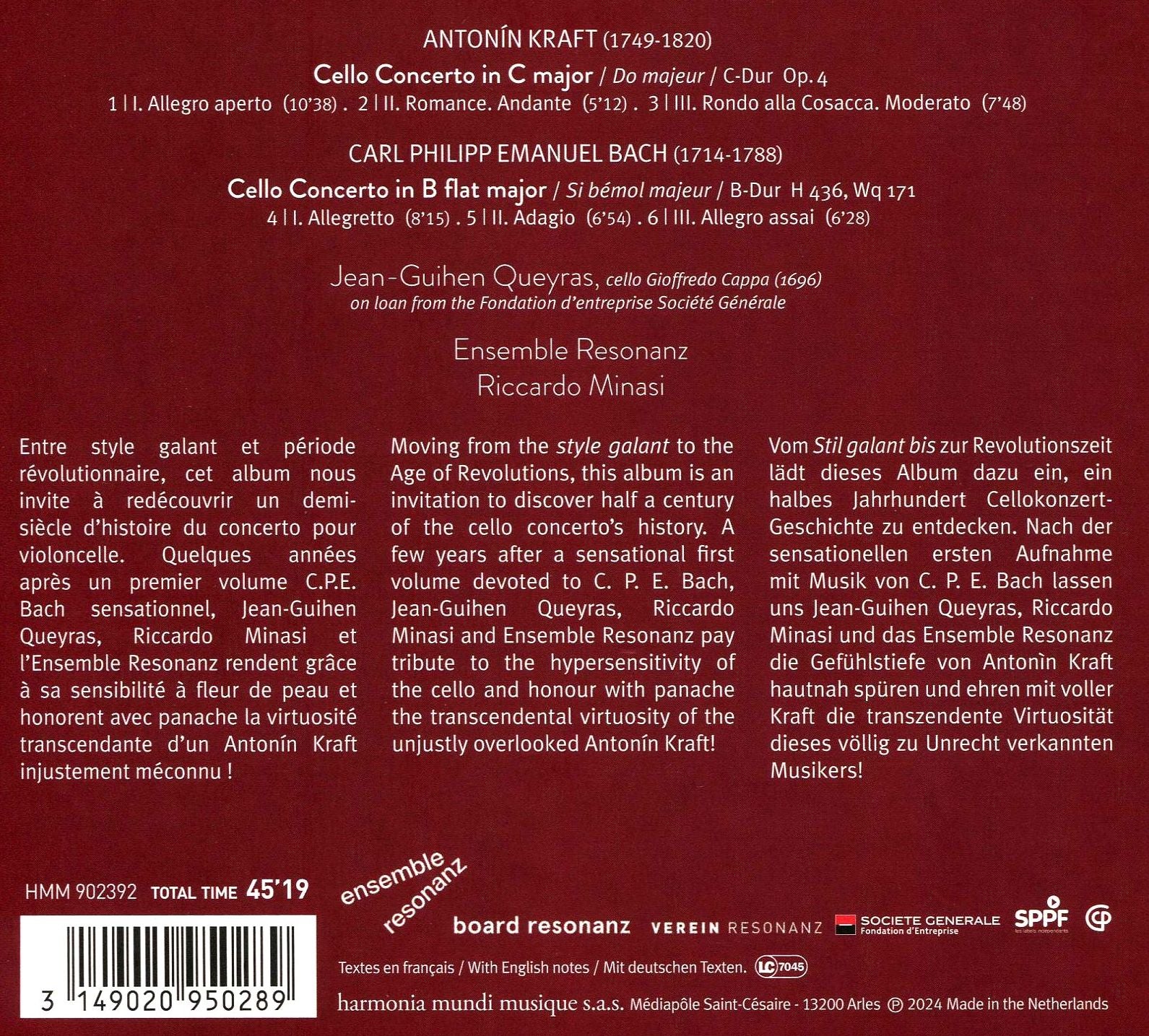 Antonín Kraft, Carl Philipp Emanuel Bach: Cello Concertos