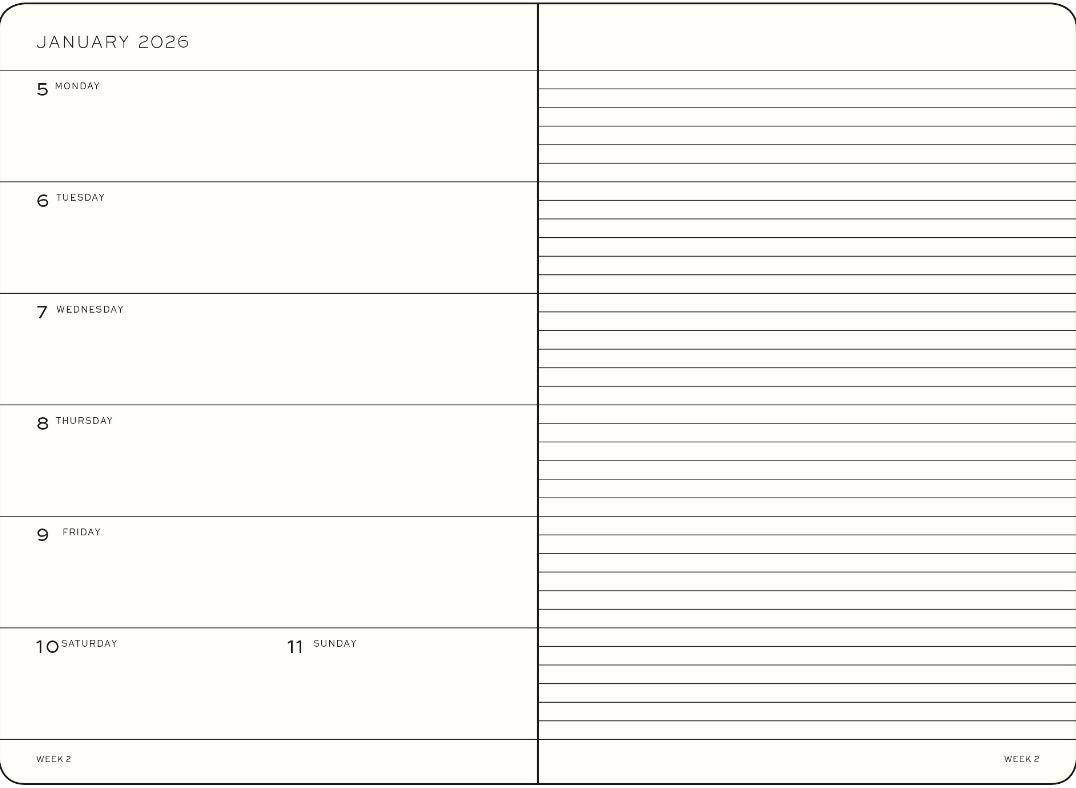 2026 Black Weekly Planner & Notebook Medium (A5) Softcover