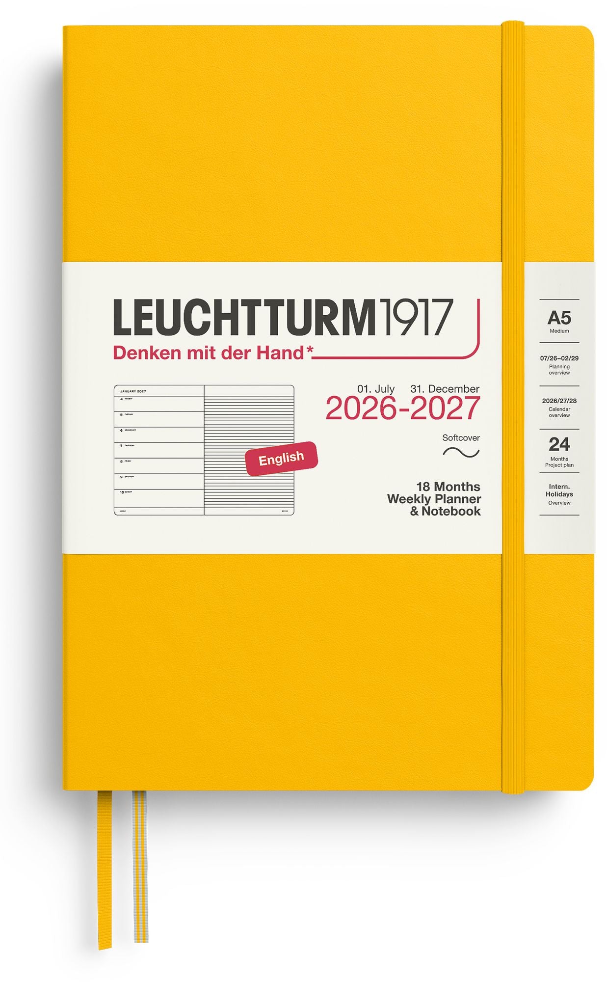 2026-2027 Leuchtturm Weekly Planner & Notebook Medium (A5) Sunflower, 18 Months, Softcover