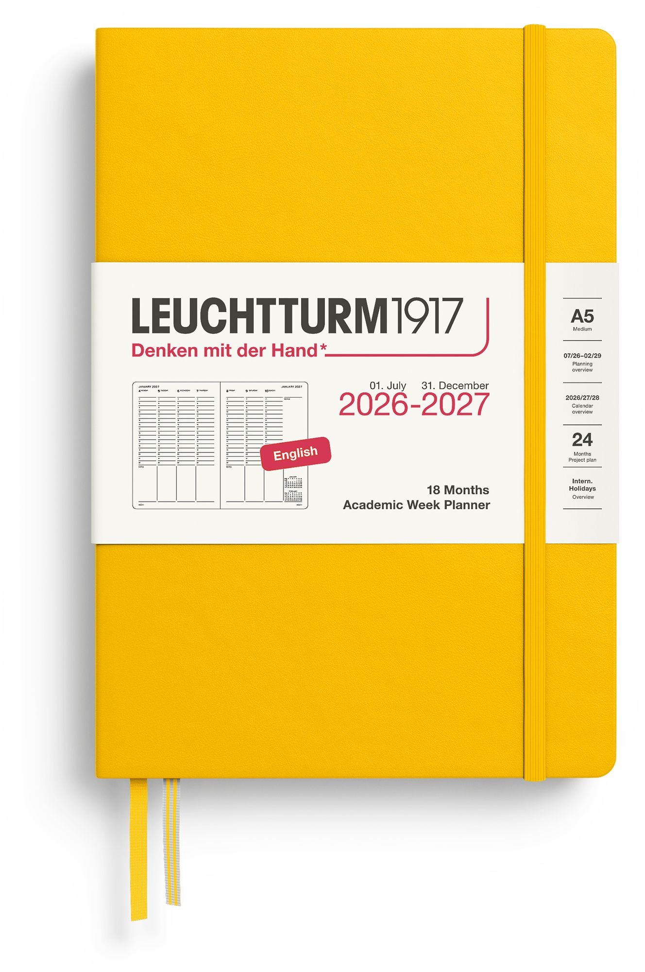 2026-2027 Leuchtturm Weekly Planner & Notebook Medium (A5) Sunflower, 18 Months, Softcover