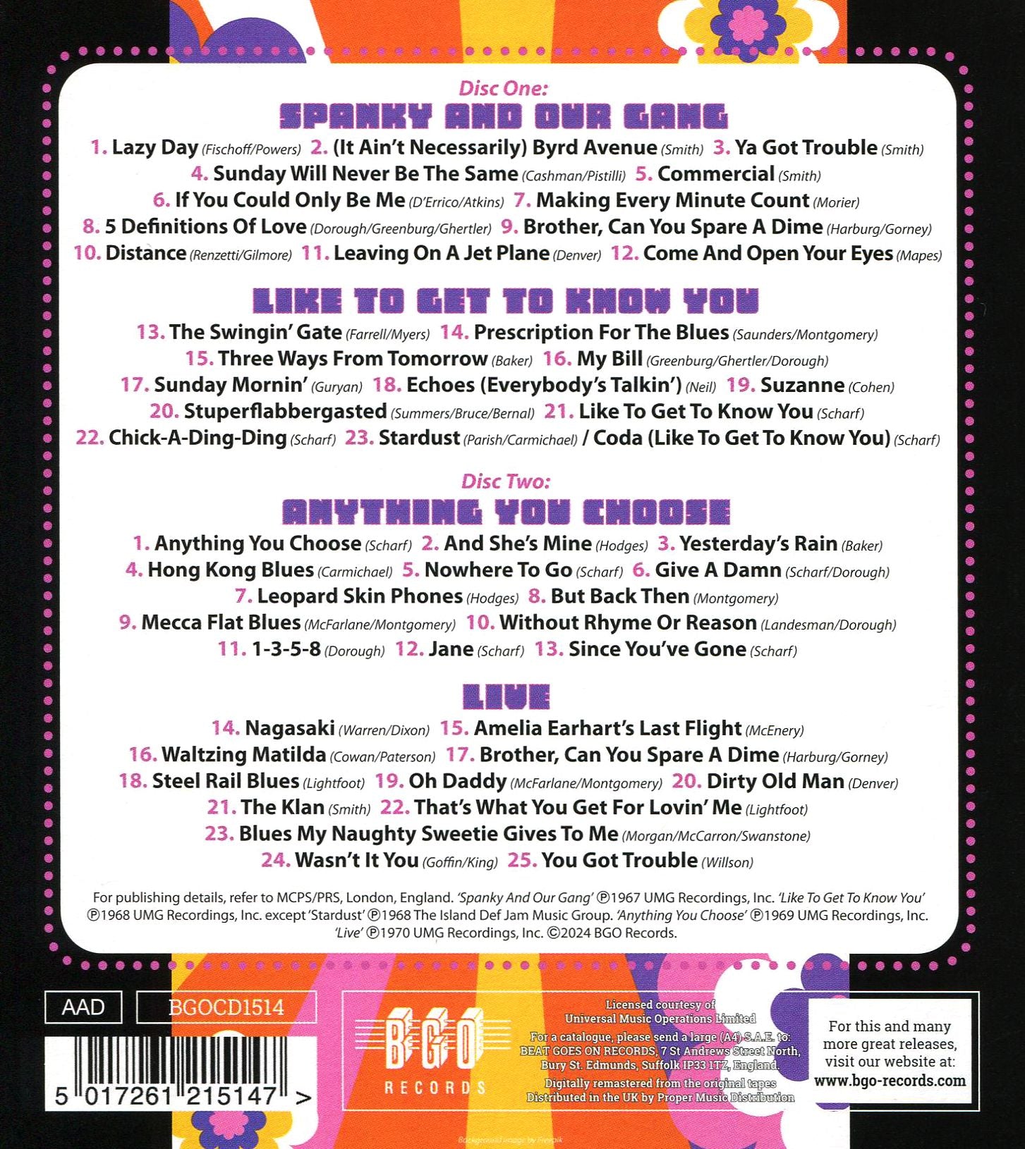 Spanky and Our Gang/Like To Get To Know You/Anything You Choose/Live