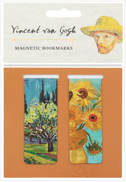Vincent Van Gogh Set of 2 Magnetic Bookmarks, Sunflower & Orchard Bordered by Cypresses