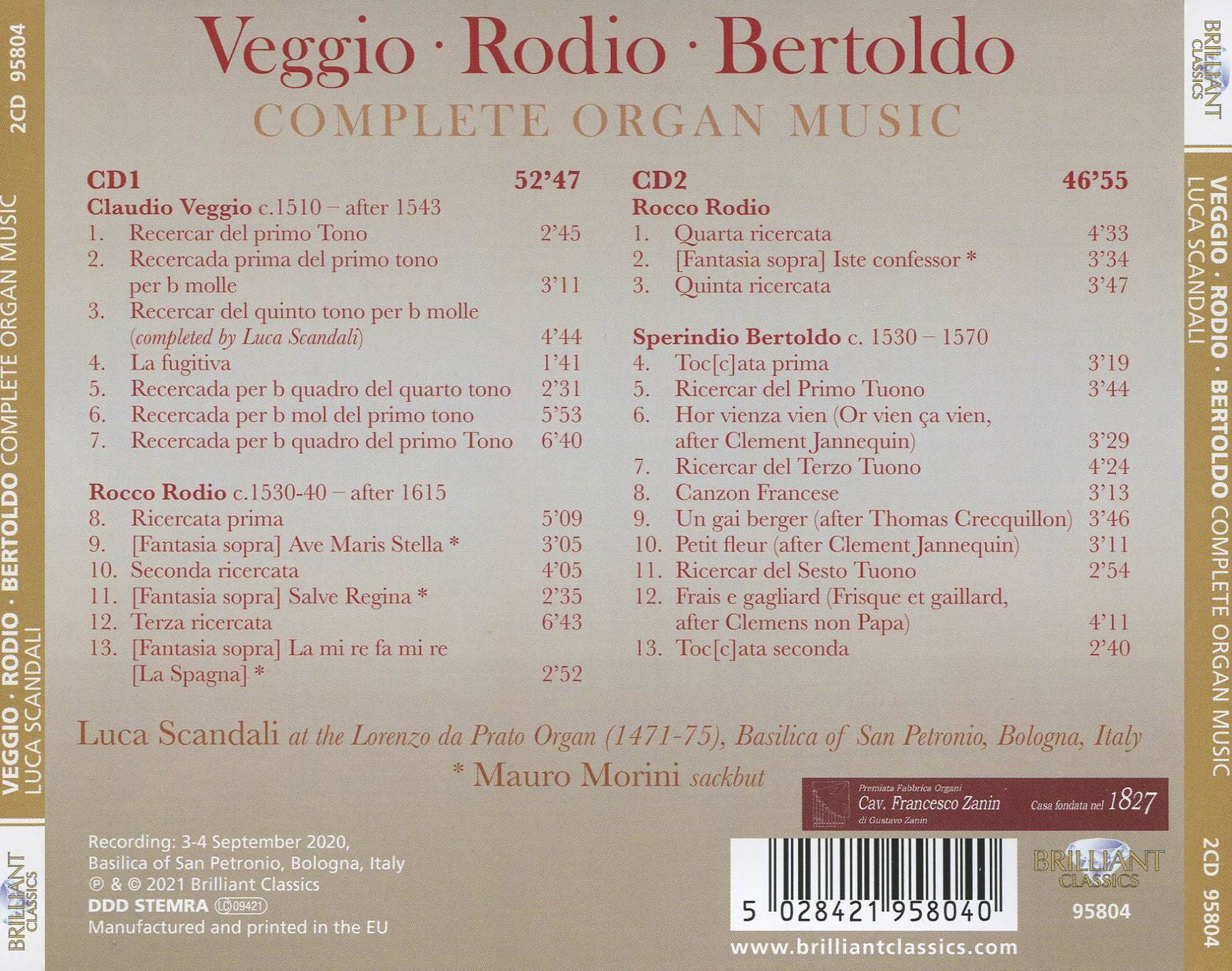 Veggio, Rodio, Bertoldo: Complete Organ Music