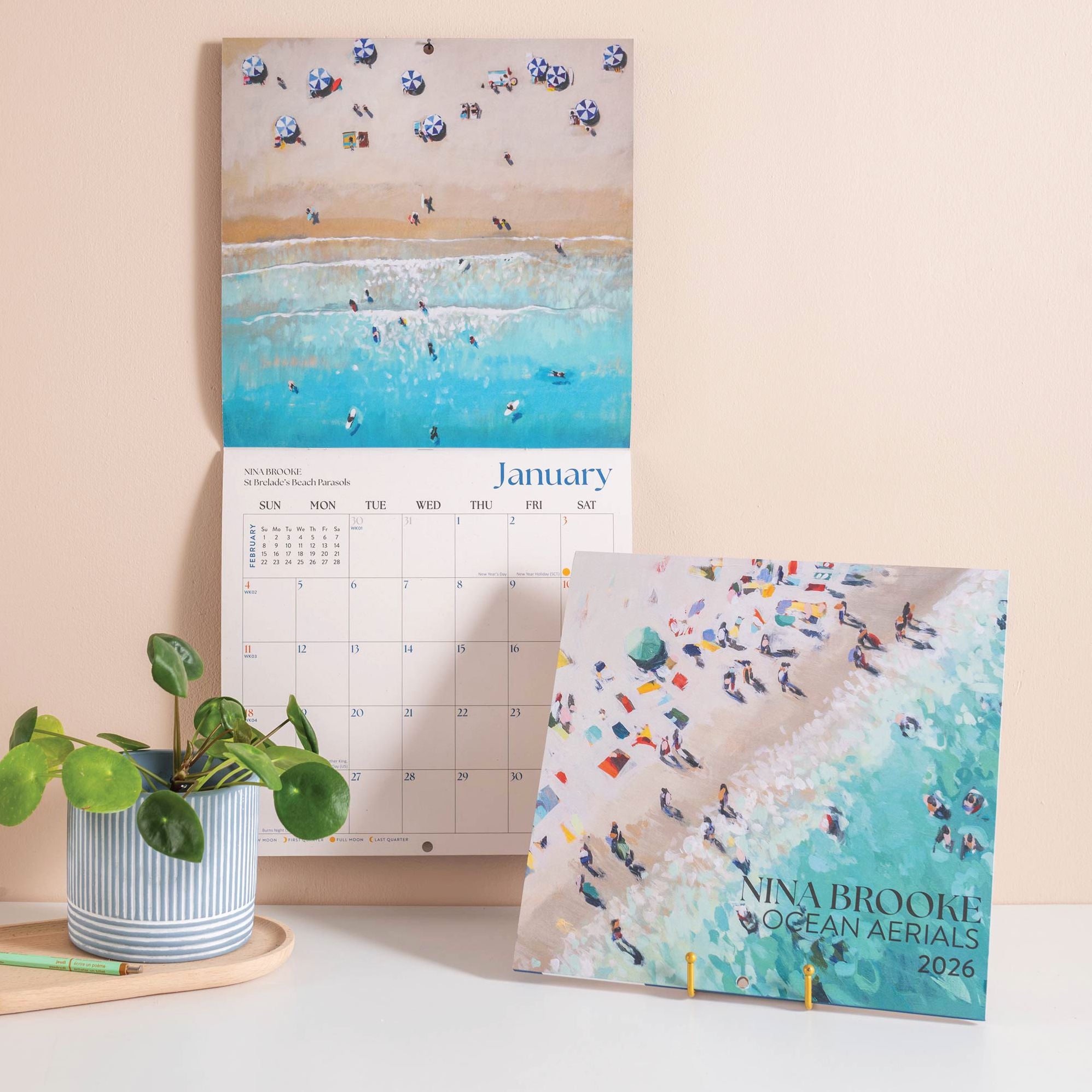 2026 Ocean Aerials Large Grid Art Calendar