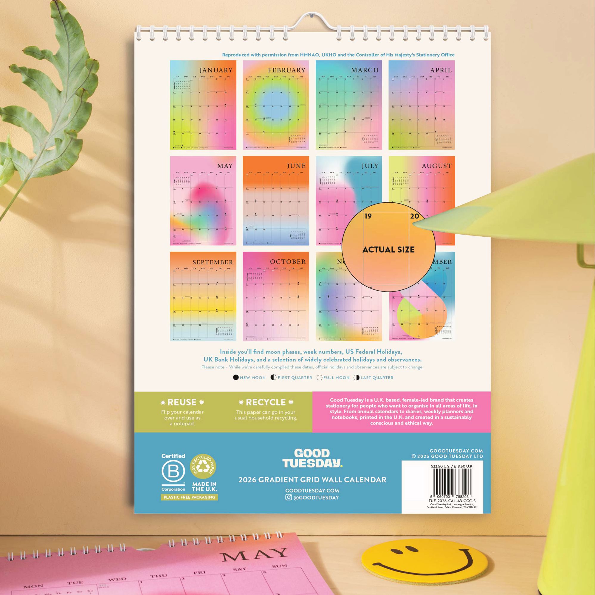 2026 Gradient Grid A3 Calendar