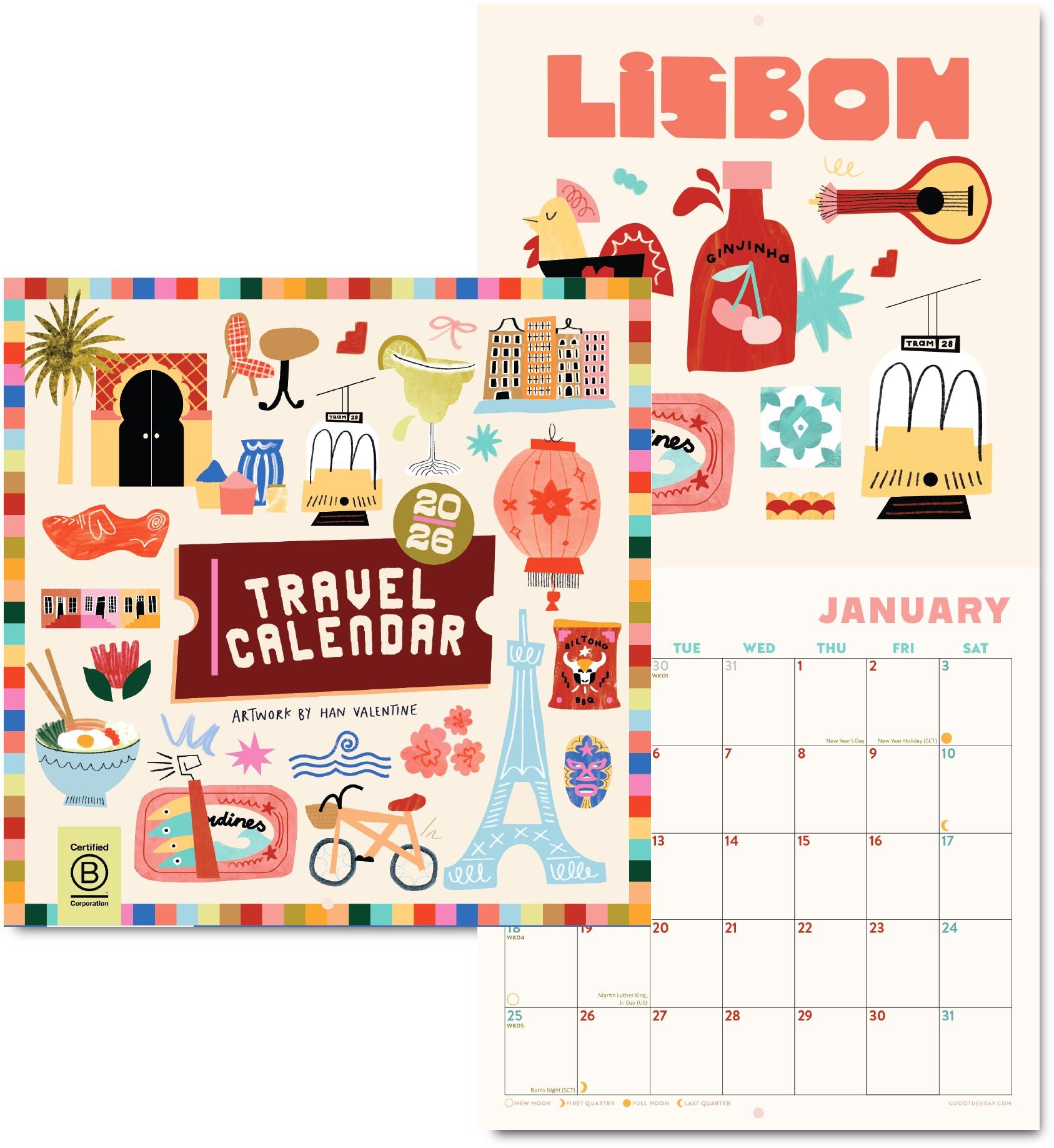 2026 Travel LP Calendar Large Grid Art Calendar