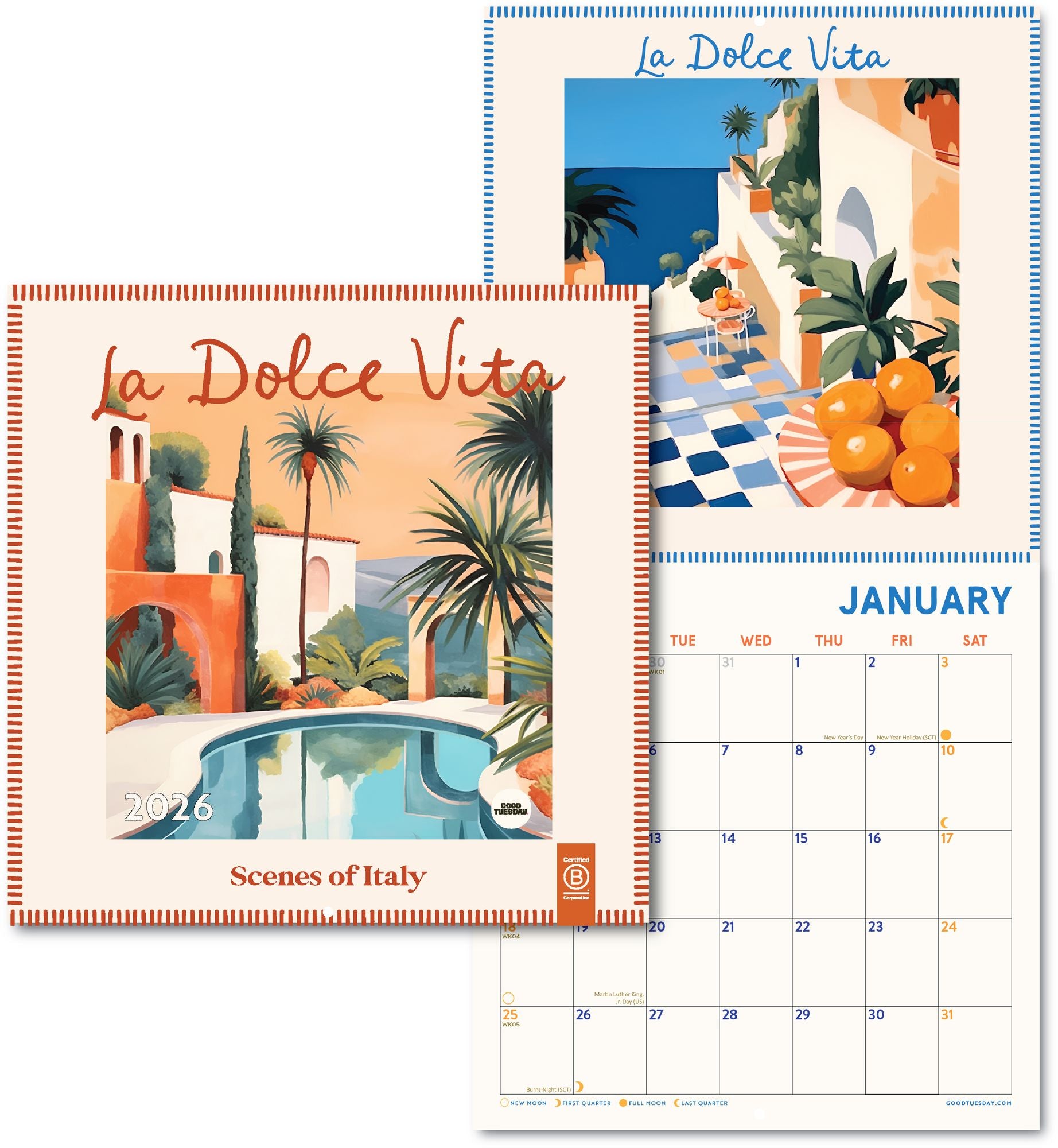 2026 La Dolce Vita Large Grid Art Calendar