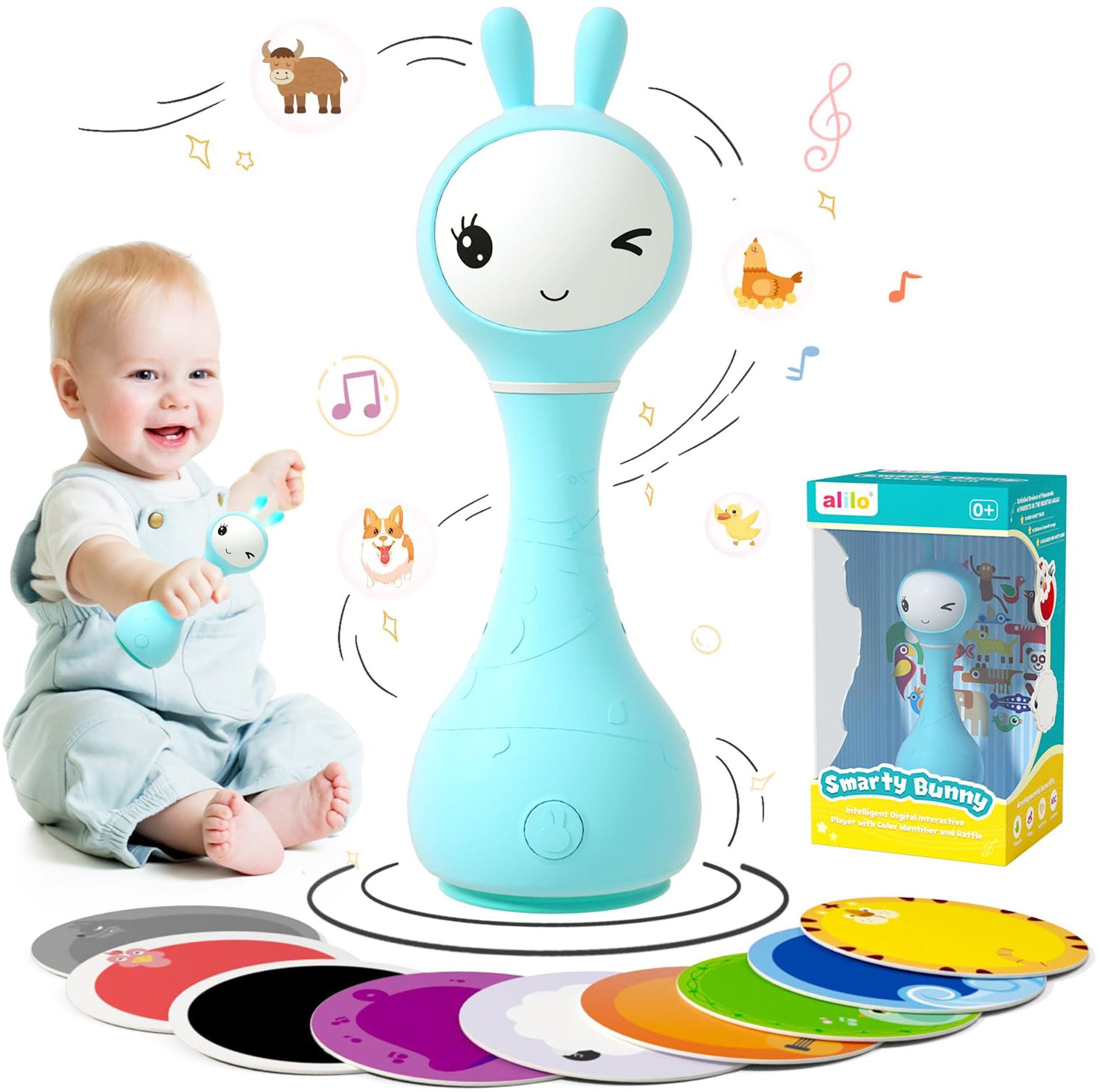 Alilo Smarty Bunny ¿ Baby Rattle with Music, Lights & Color Recognition - Blue