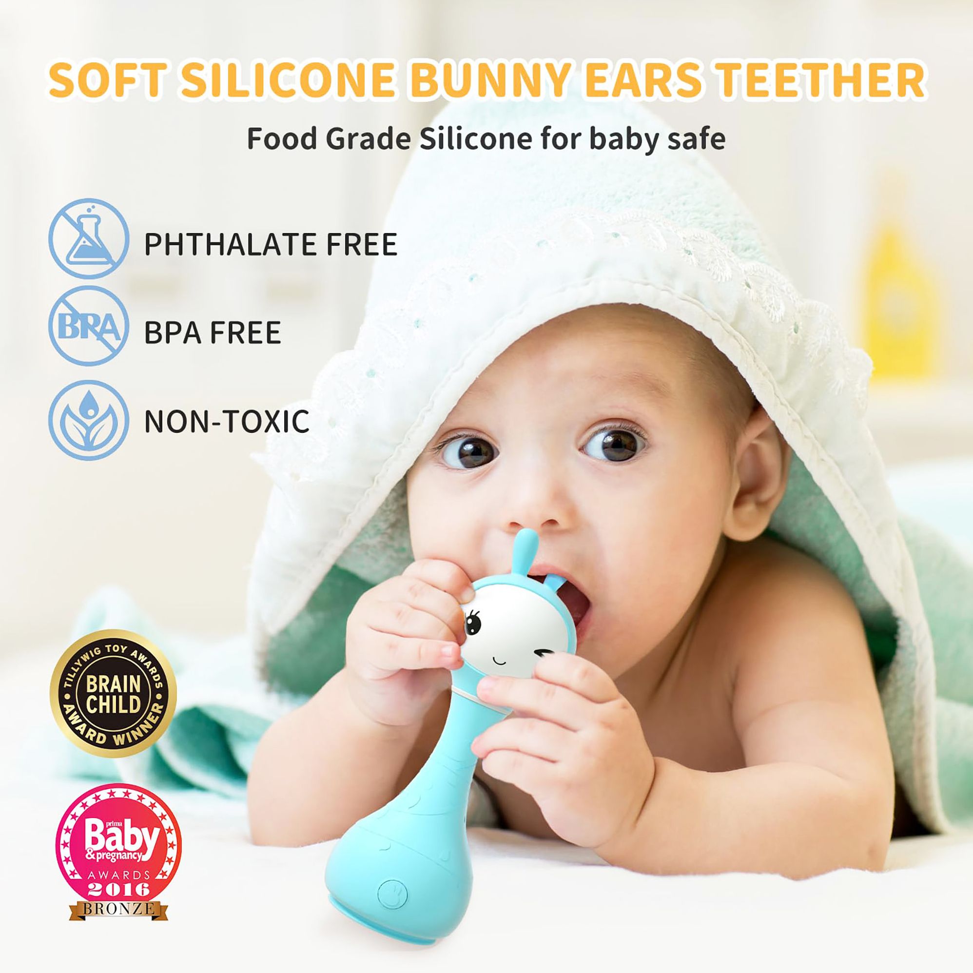 Alilo Smarty Bunny ¿ Baby Rattle with Music, Lights & Color Recognition - Blue