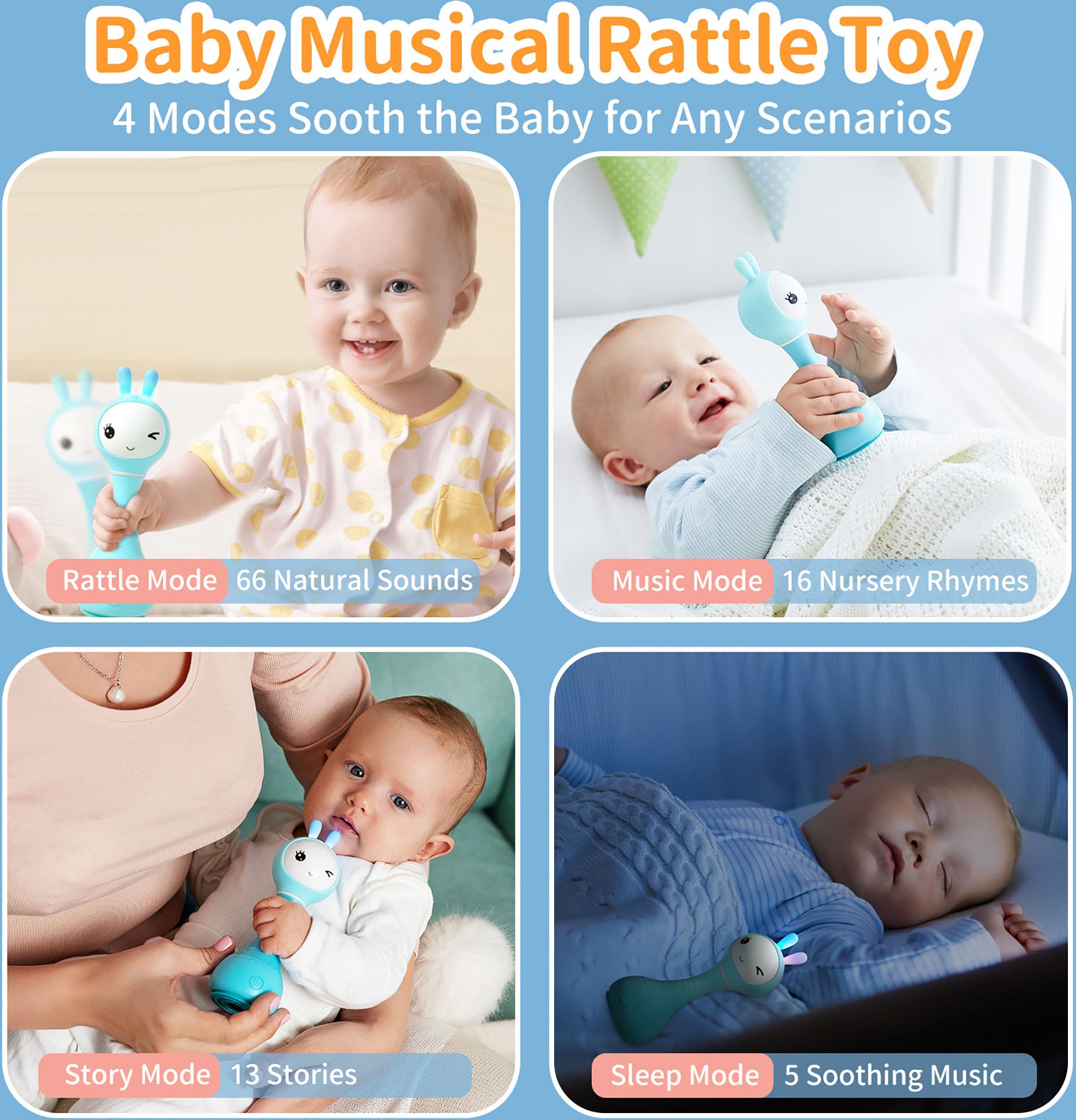 Alilo Smarty Bunny ¿ Baby Rattle with Music, Lights & Color Recognition - Blue