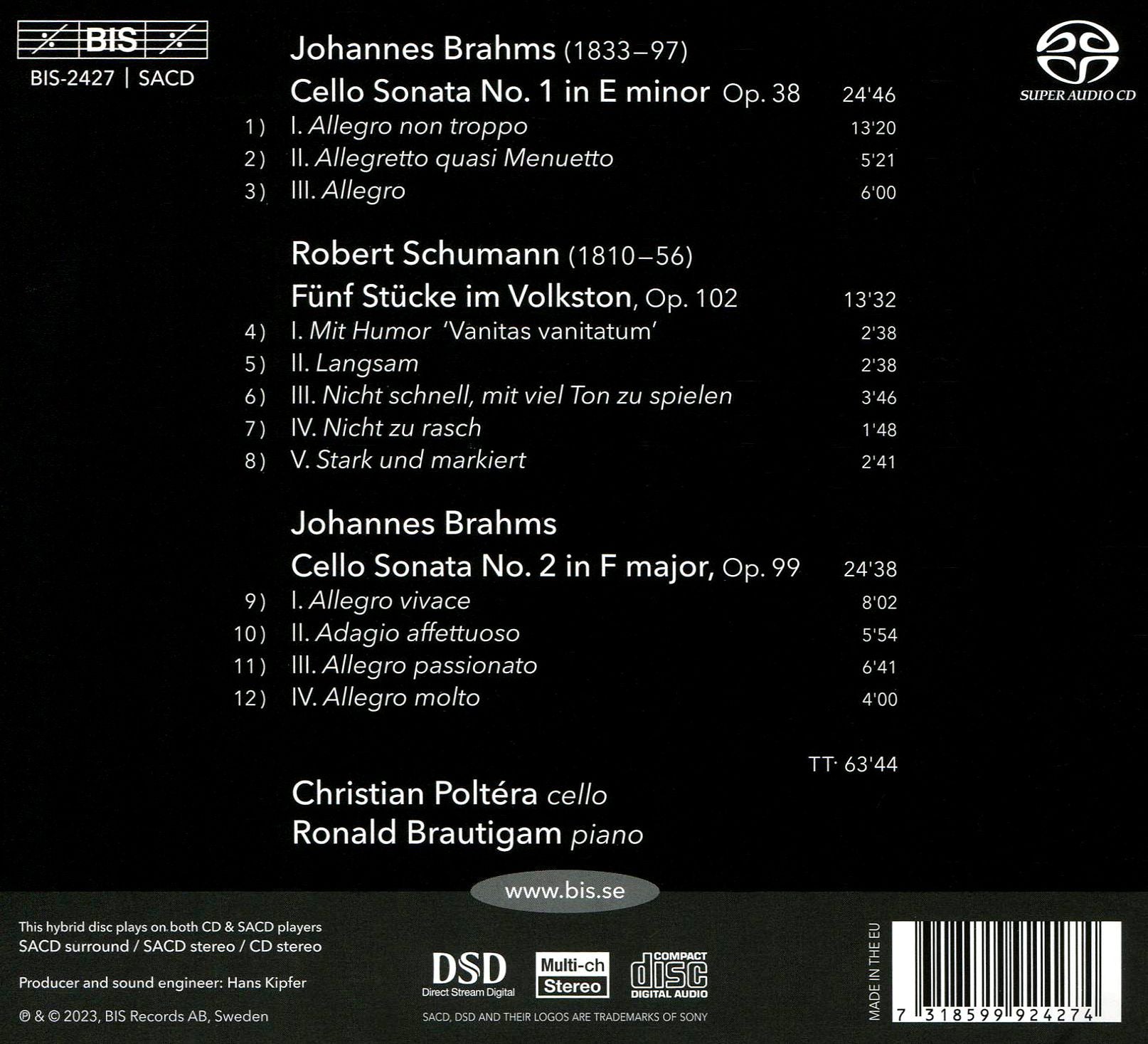 Brahms: Cello Sonatas; Schumann: Fünf Stücke im Volkston