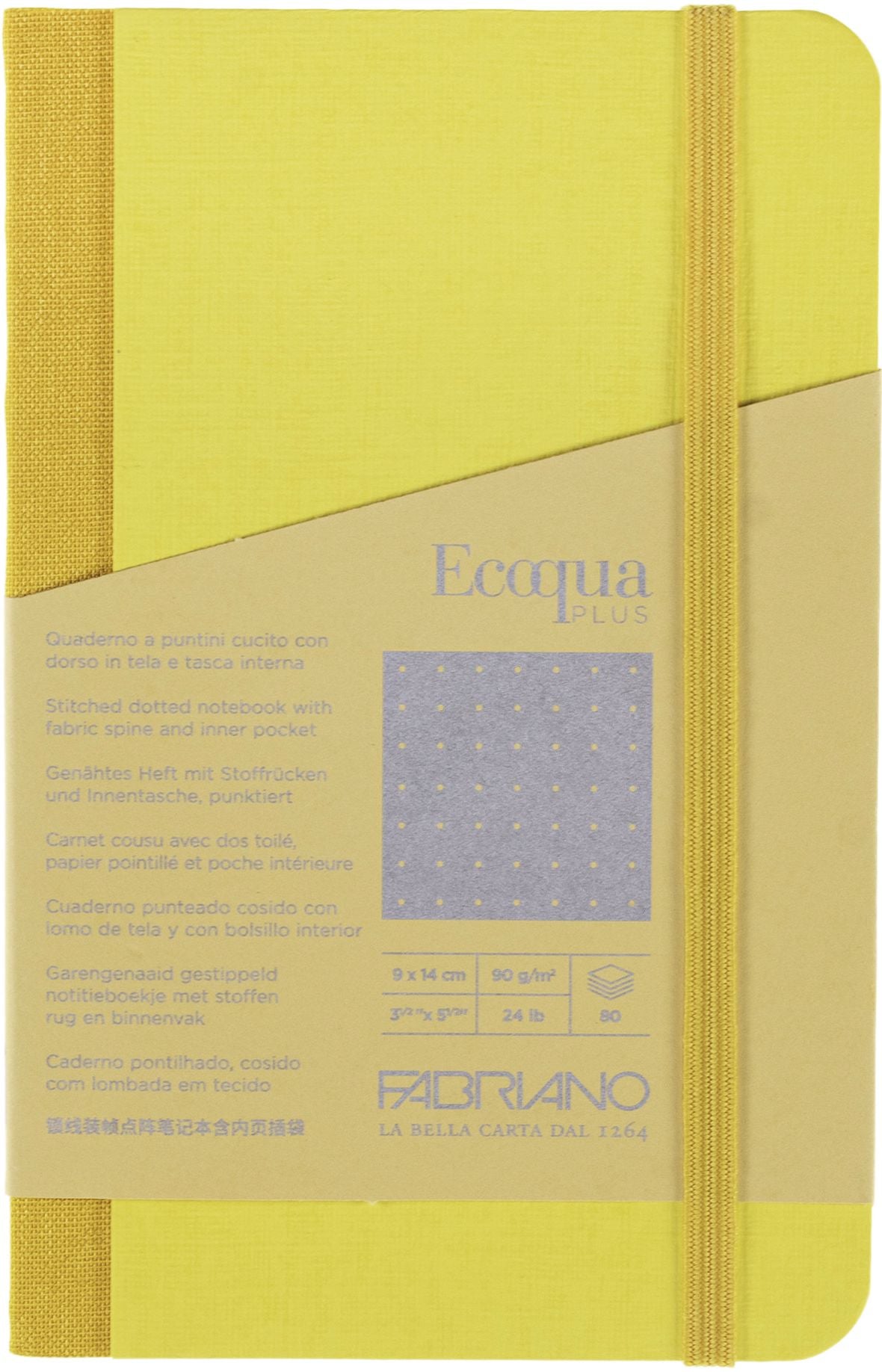 Ecoqua Plus Journal, 3.5 x 5.5, Fabric-Bound, Dotted, Yellow