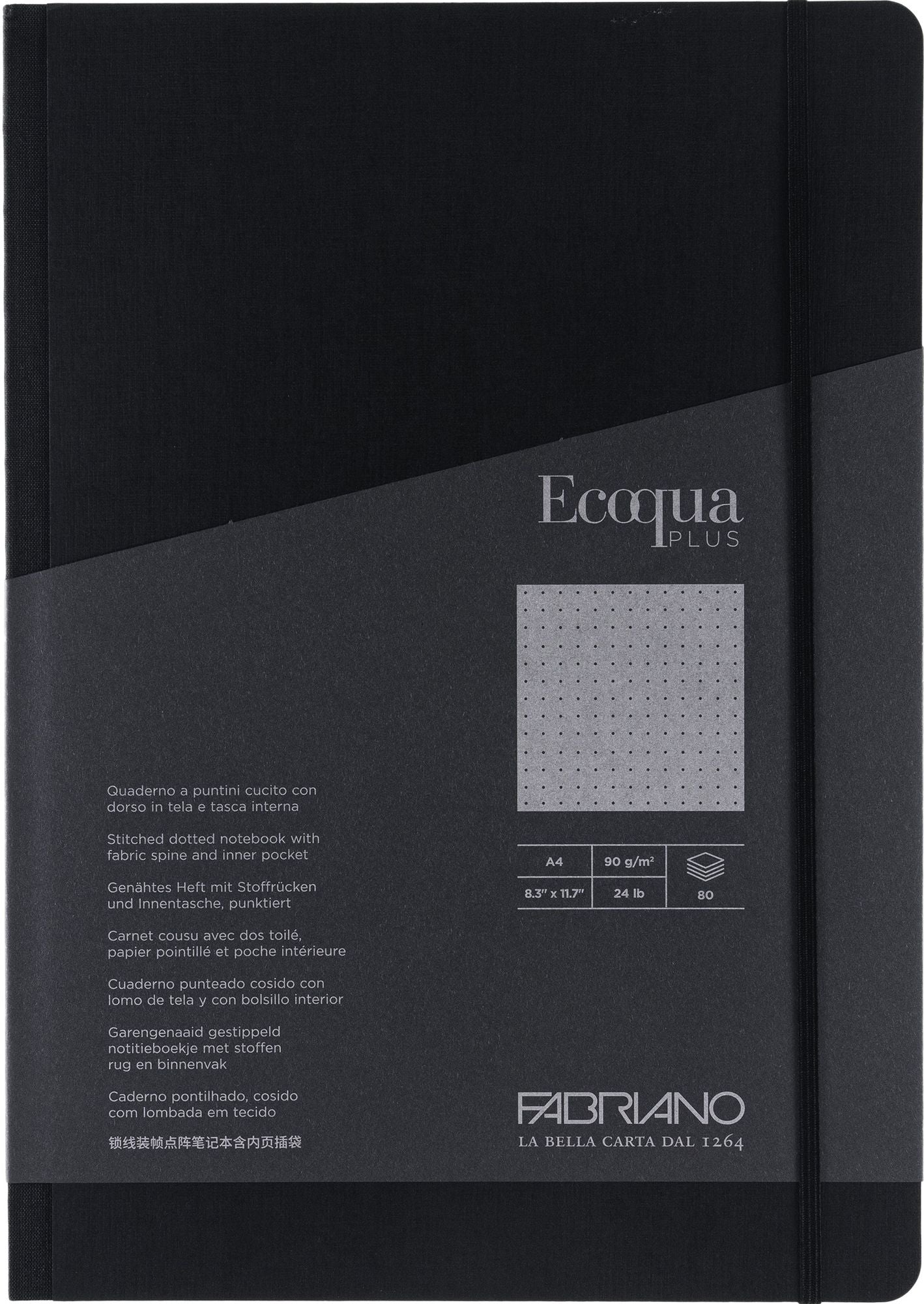 Ecoqua Plus Journal, A4, Fabric-Bound, Dotted, Black
