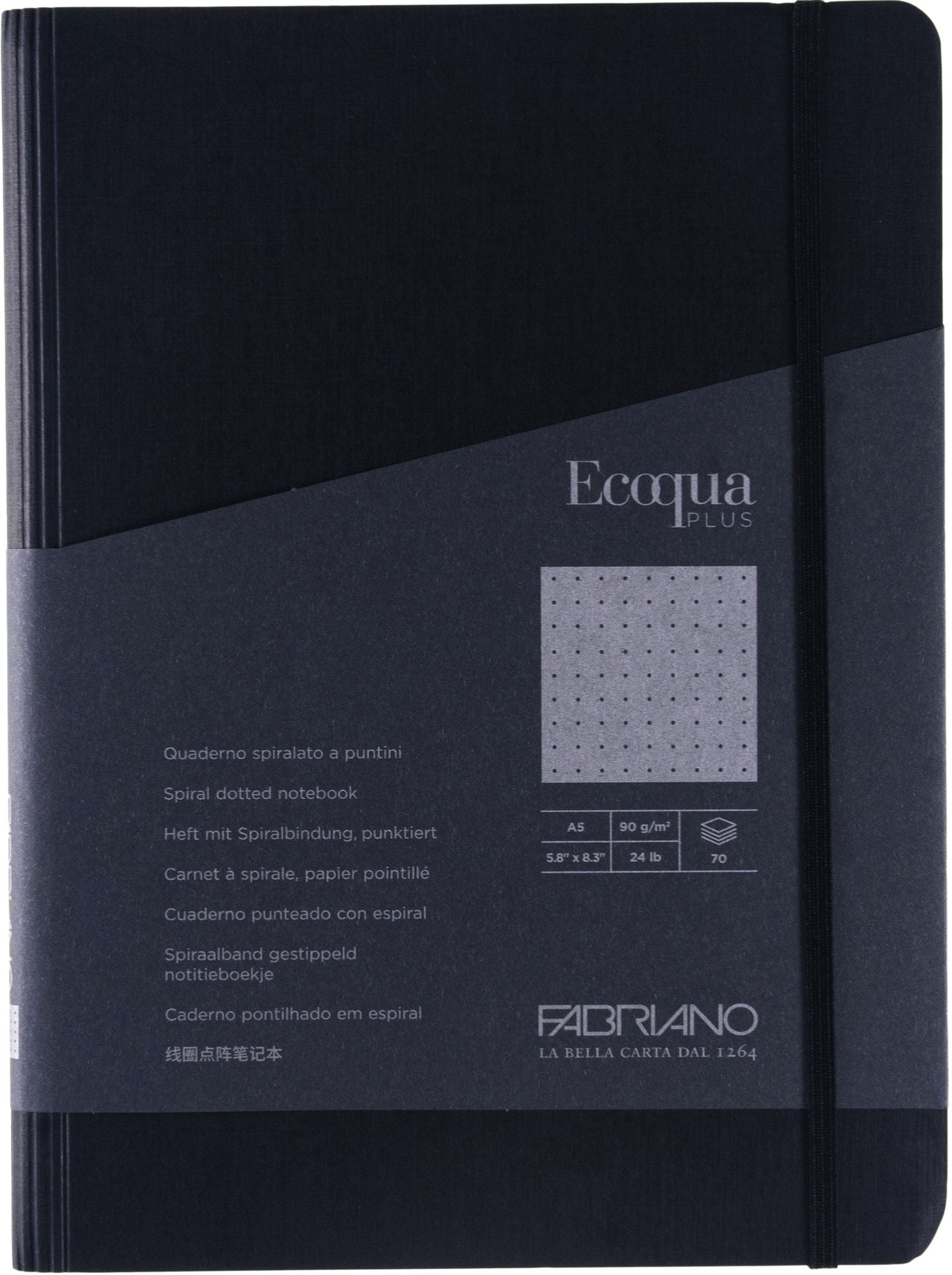 Ecoqua Plus Journal, A5, Hidden Spiral-Bound, Dotted, Black
