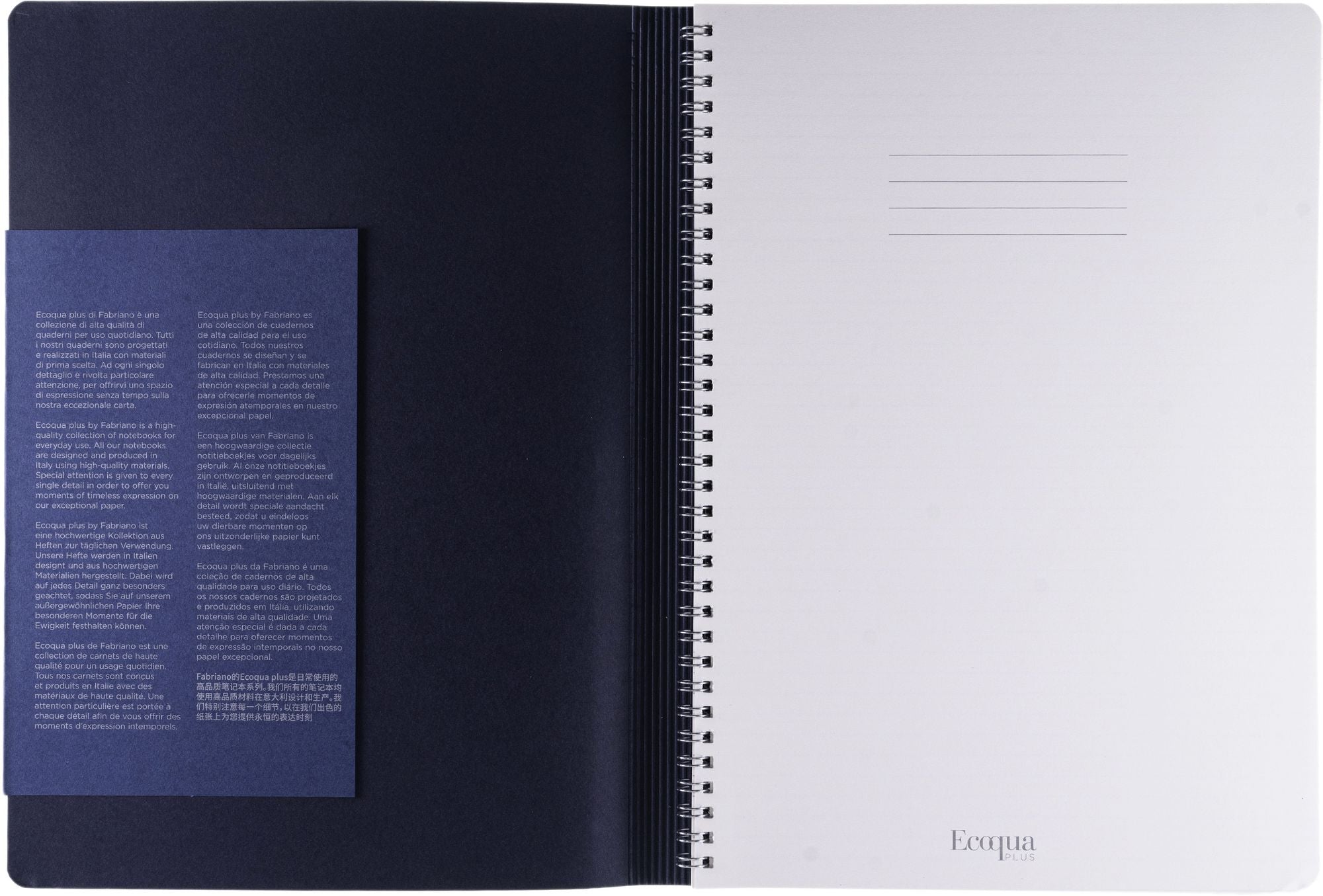 Ecoqua Plus Journal, A4, Hidden Spiral-Bound, Lined, Navy