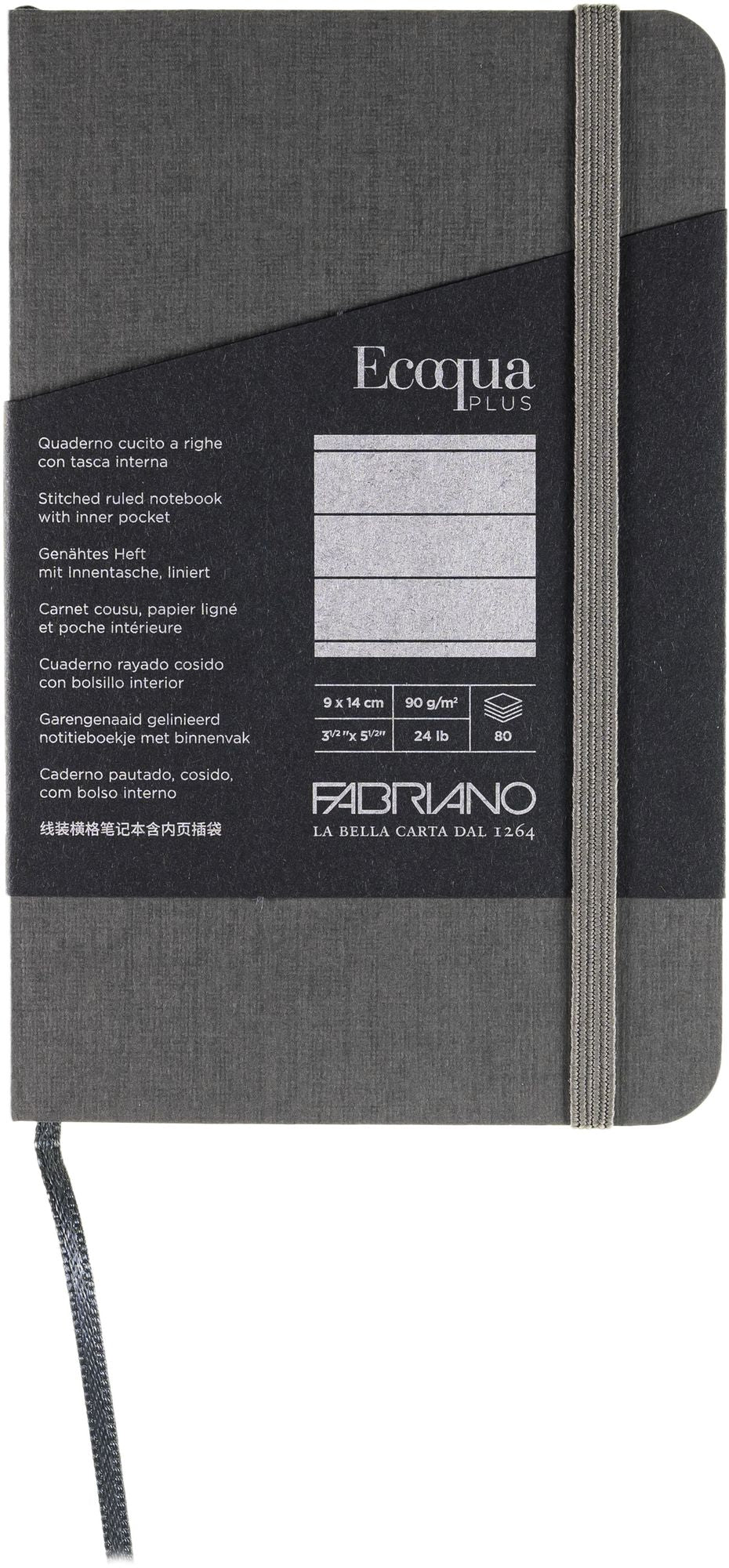 Ecoqua Plus Journal, 3.5 x 5.5, Stitch-Bound, Lined, Grey