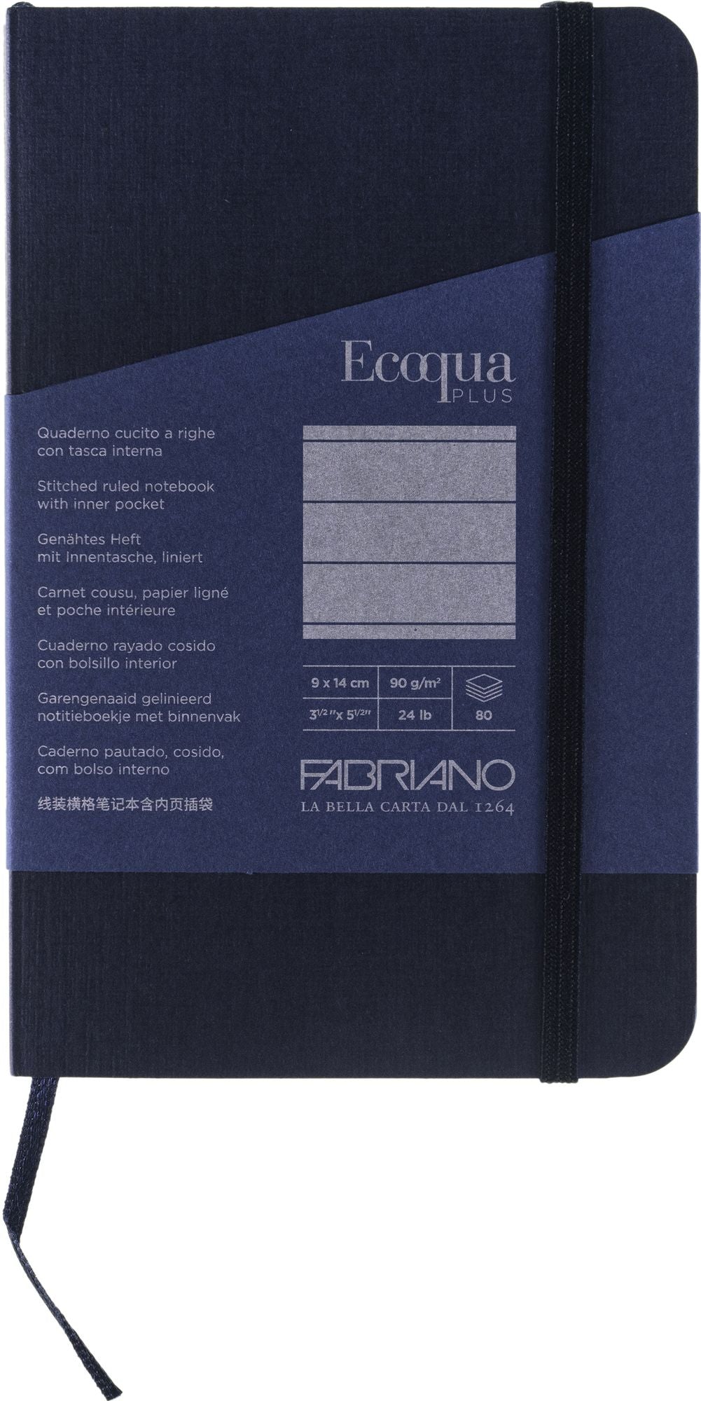 Ecoqua Plus Journal, 3.5 x 5.5, Stitch-Bound, Lined, Navy