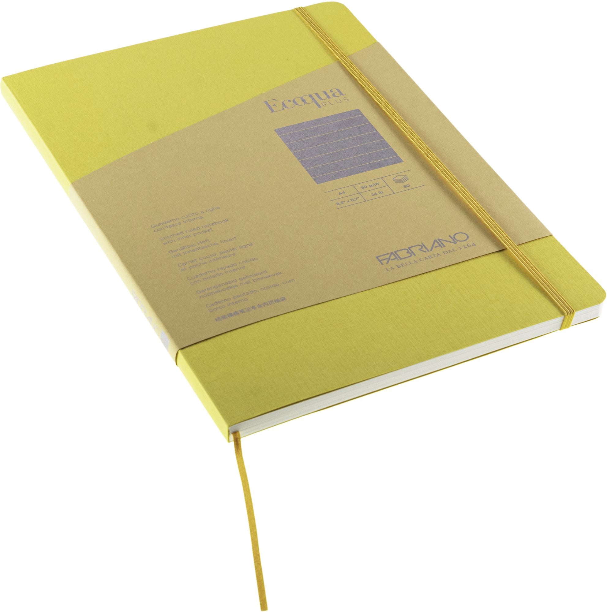 Ecoqua Plus Journal, A4, Stitch-Bound, Lined, Yellow