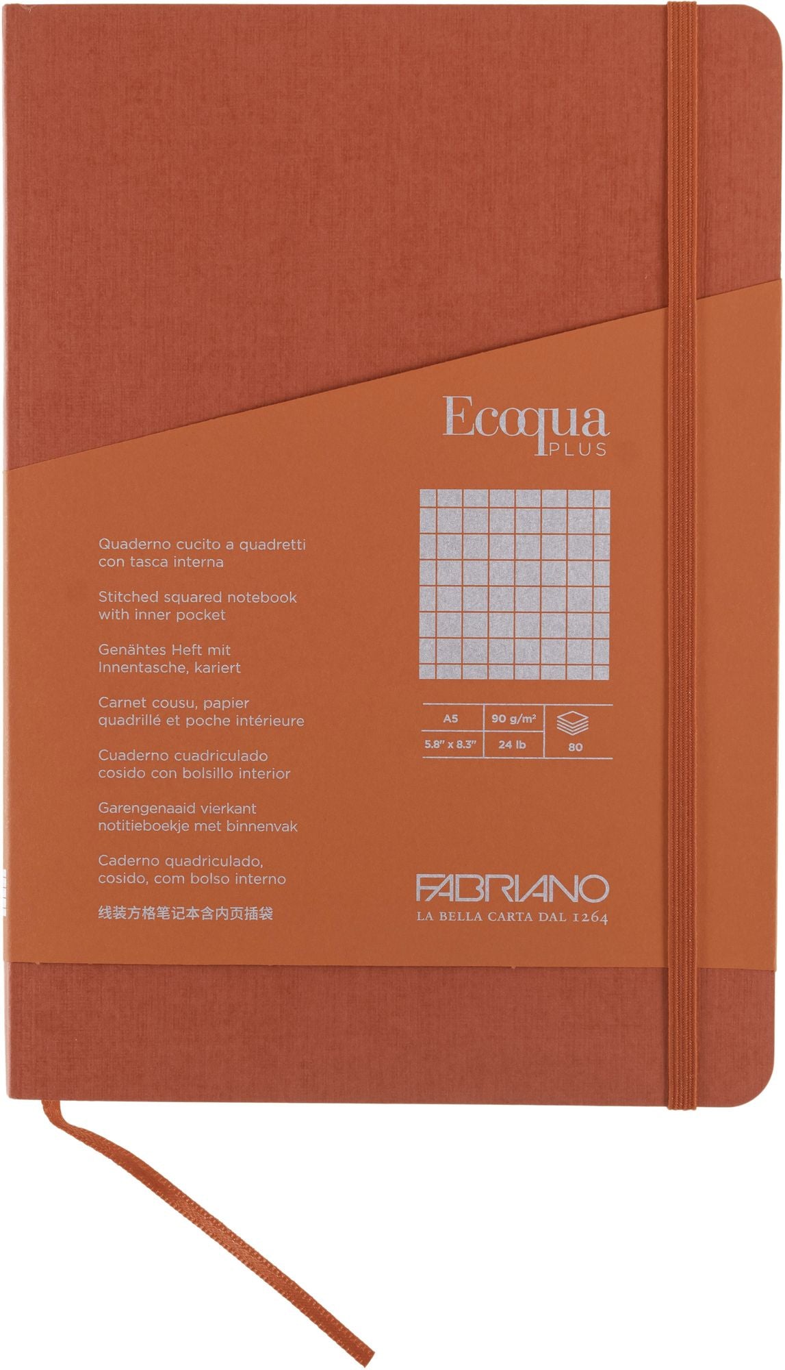 Ecoqua Plus Journal, A5, Stitch-Bound, Graph, Red