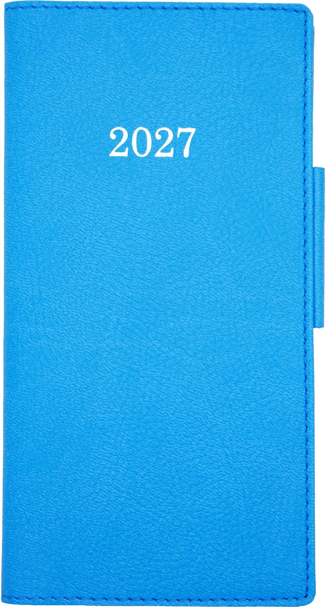 2027 Weekly Pocket Planner Blue Bonded Leather Silver Embossed Year