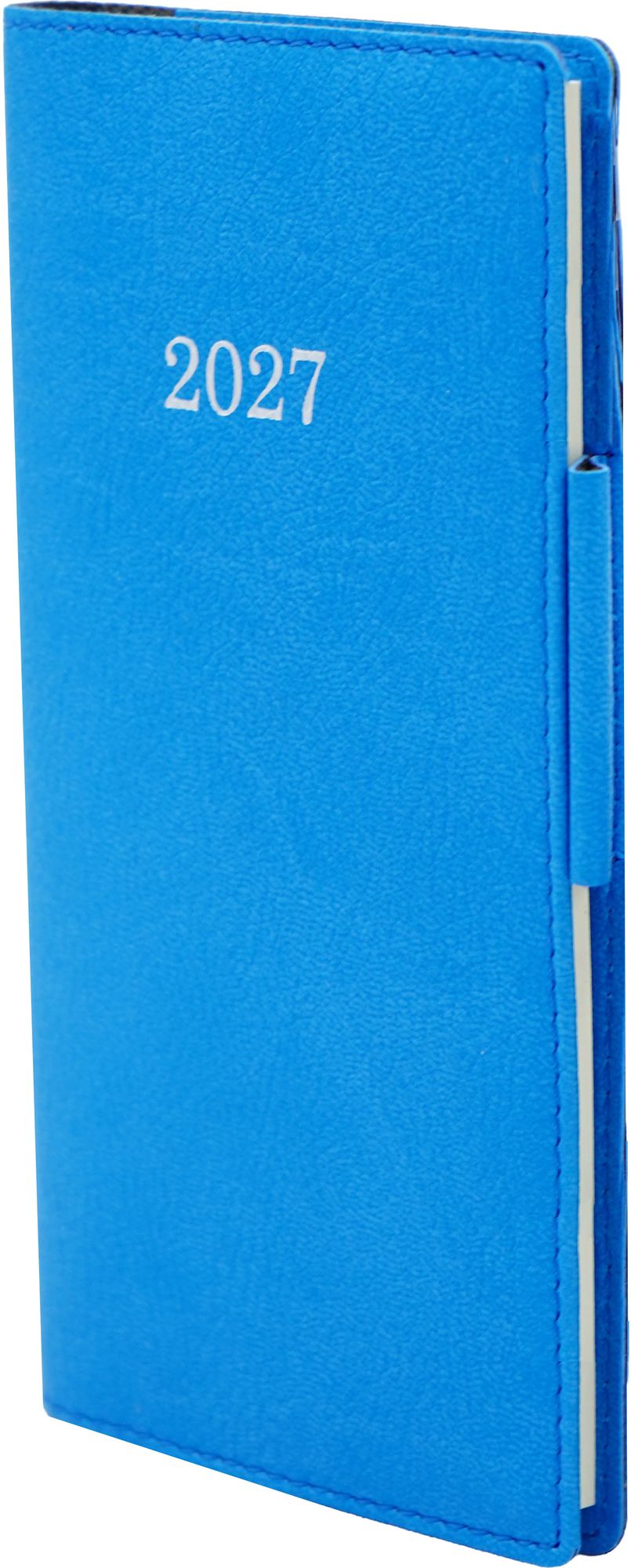 2027 Weekly Pocket Planner Blue Bonded Leather Silver Embossed Year
